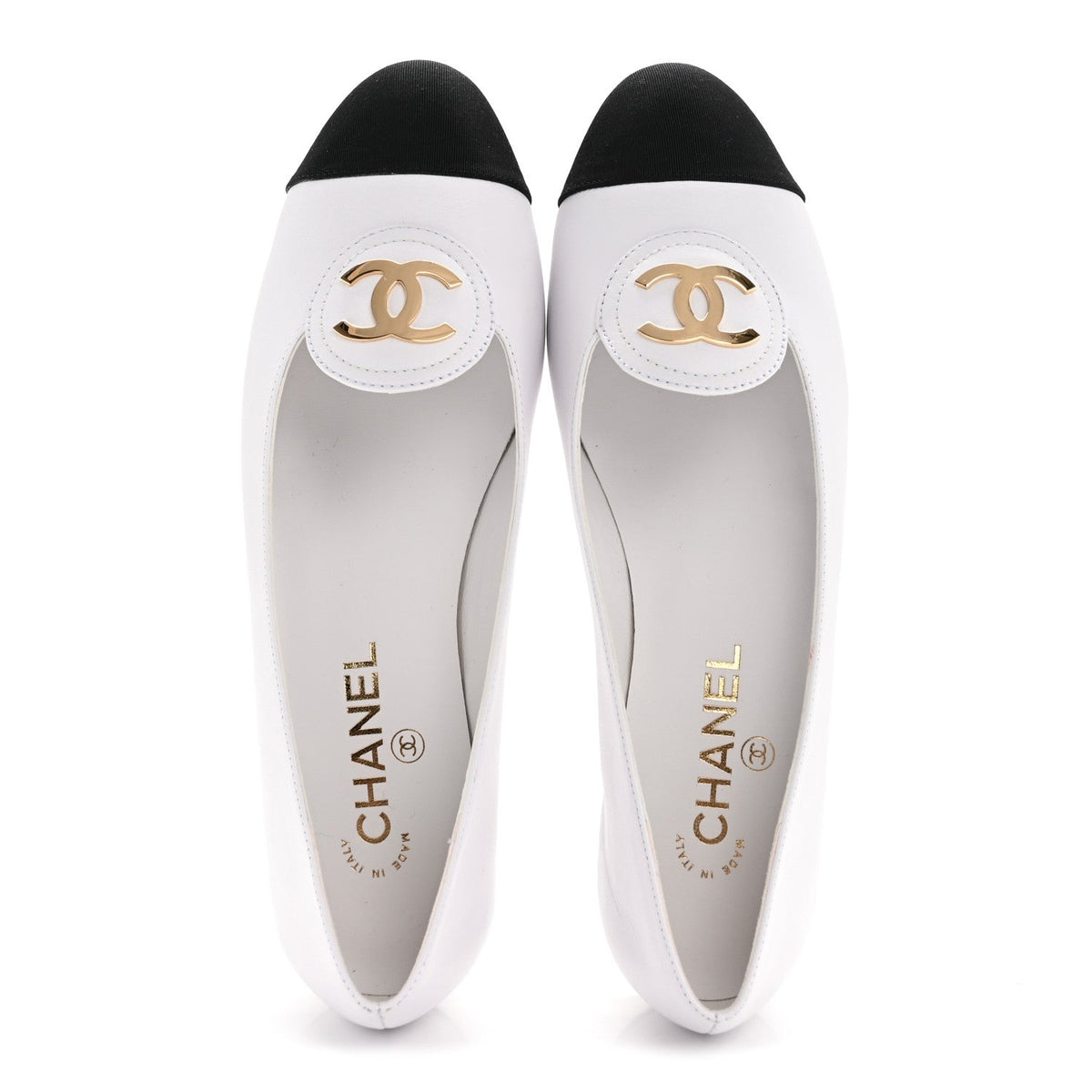 Calfskin Grosgrain Cap Toe CC Moccasin Loafers 40 White Black