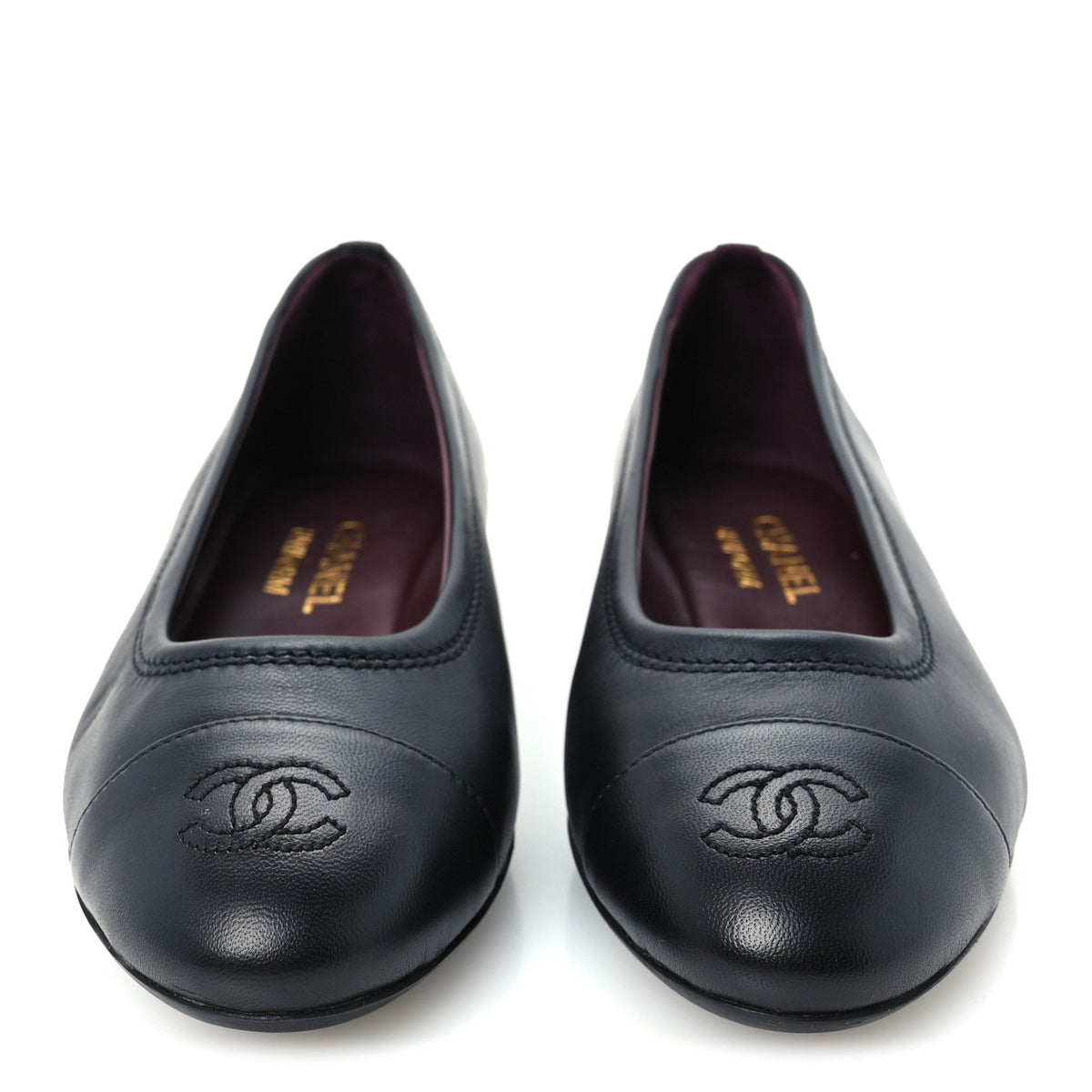 Lambskin Cap Toe CC Uniform Ballerina Flats 37 Black