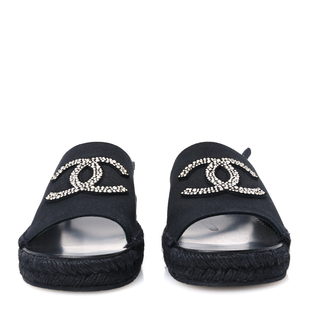 Canvas Strass CC Espadrille Slingback Sandals 38 Black