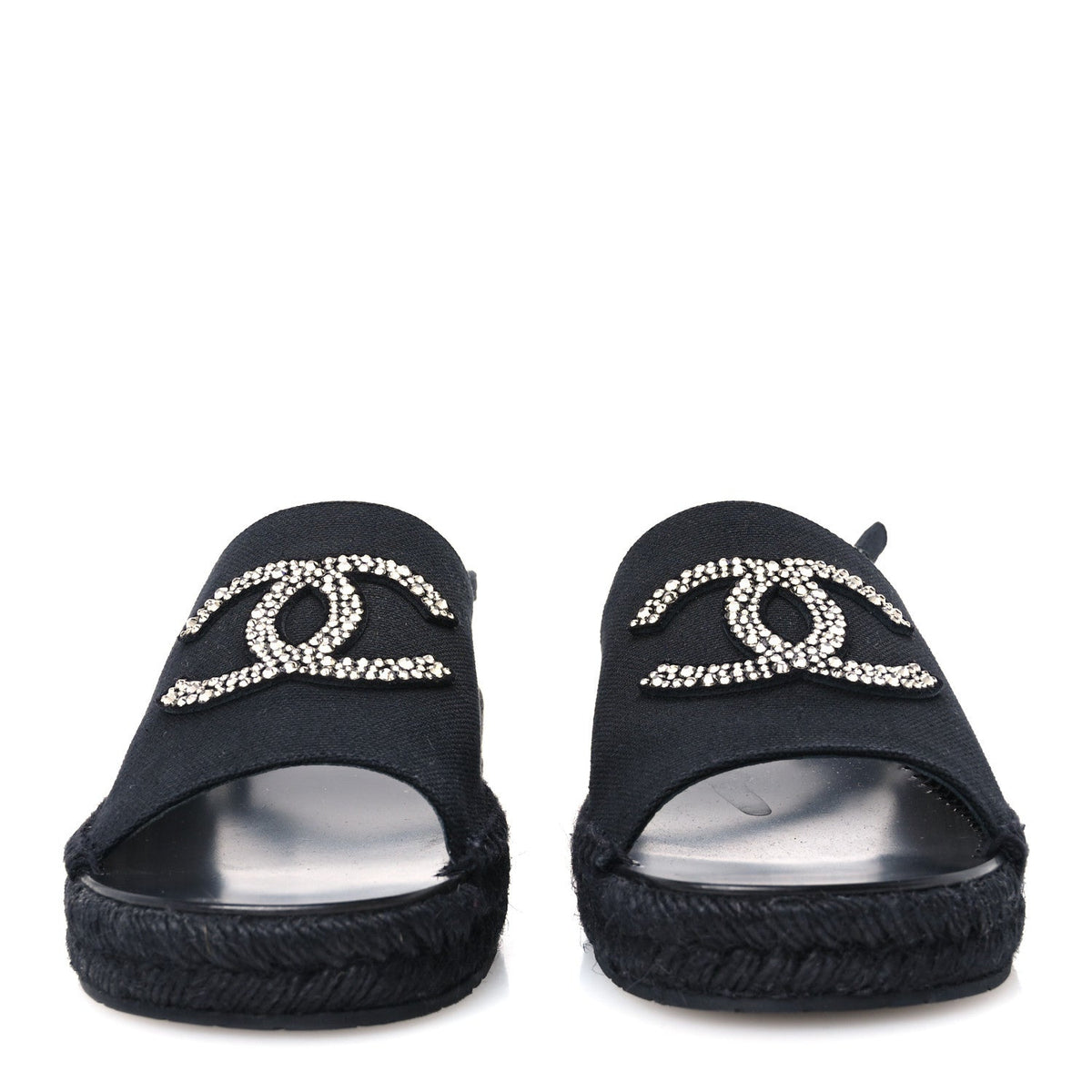 Canvas Strass CC Espadrille Slingback Sandals 38 Black