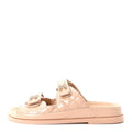Shiny Calfskin Quilted Velcro Dad Crystal CC Slide Sandals 38 Beige