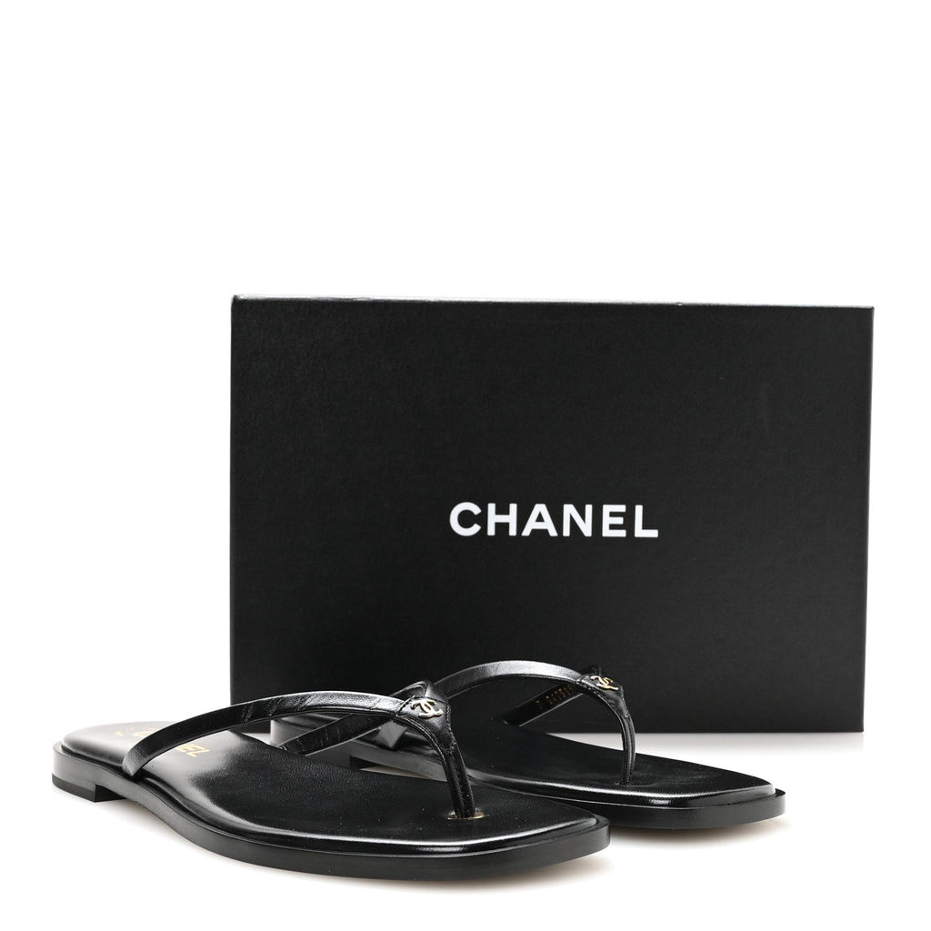 Goatskin Times Square Thong Sandals 39.5 Black