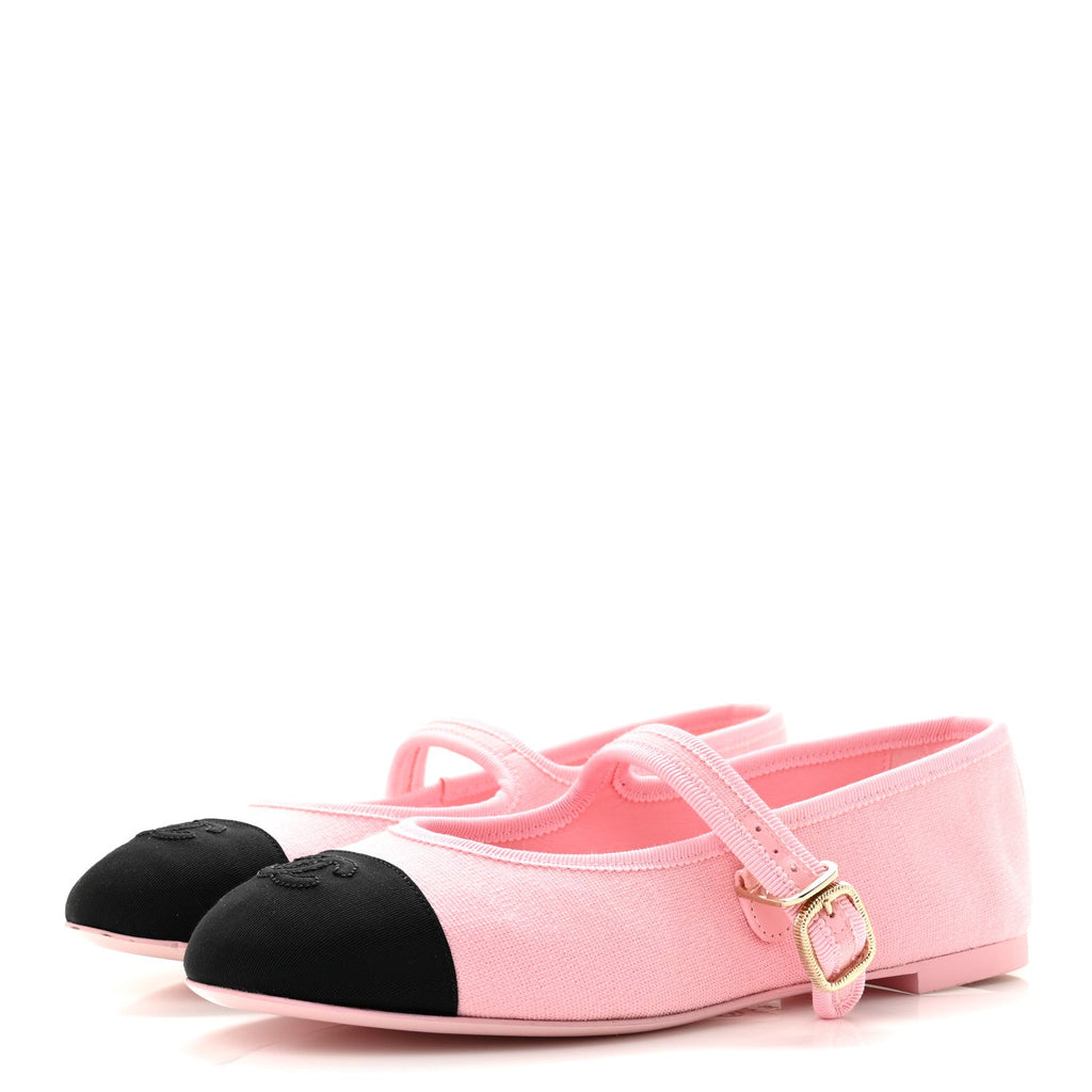 Fabric Grosgrain Mary Jane Flats 38 Light Pink Black