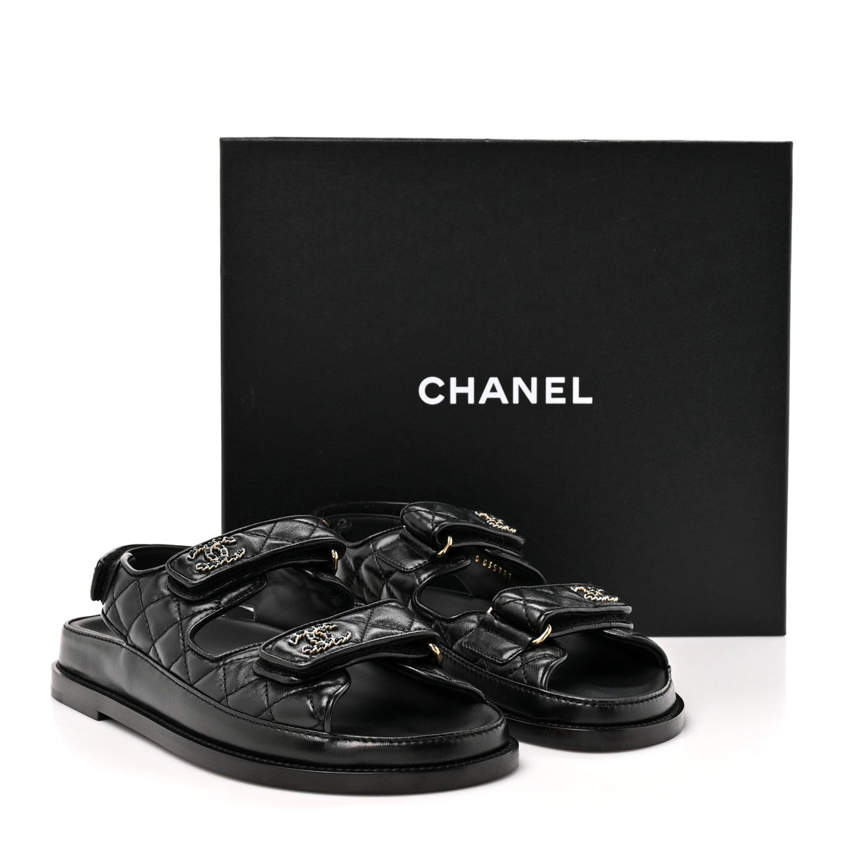 Grained Calfskin Velcro Dad Sandals 38 Black
