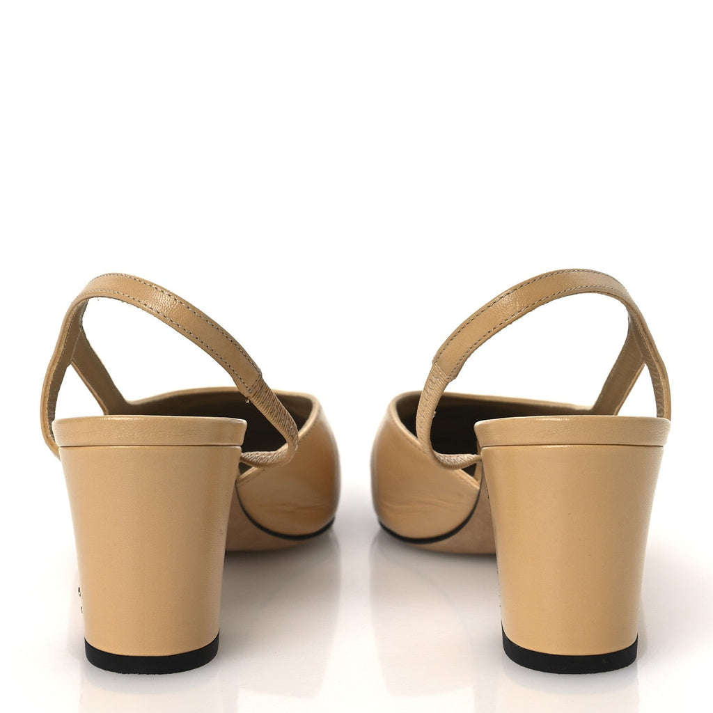 Goatskin Grosgrain Cap Toe CC Slingback Pumps 38.5 Beige Black