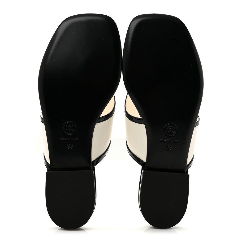 Lambskin Patent Calfskin CC Thong Sandals 39 White Black