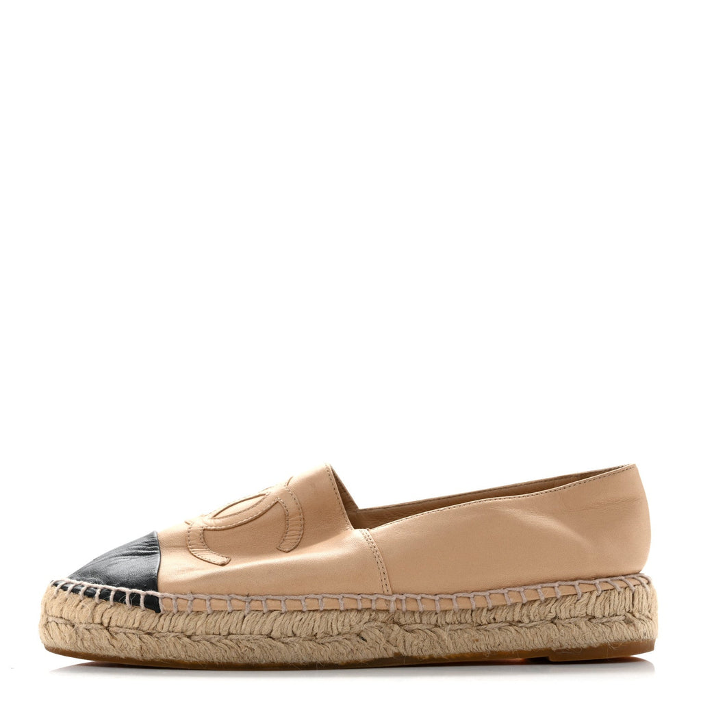Lambskin CC Espadrilles 37 Beige Black