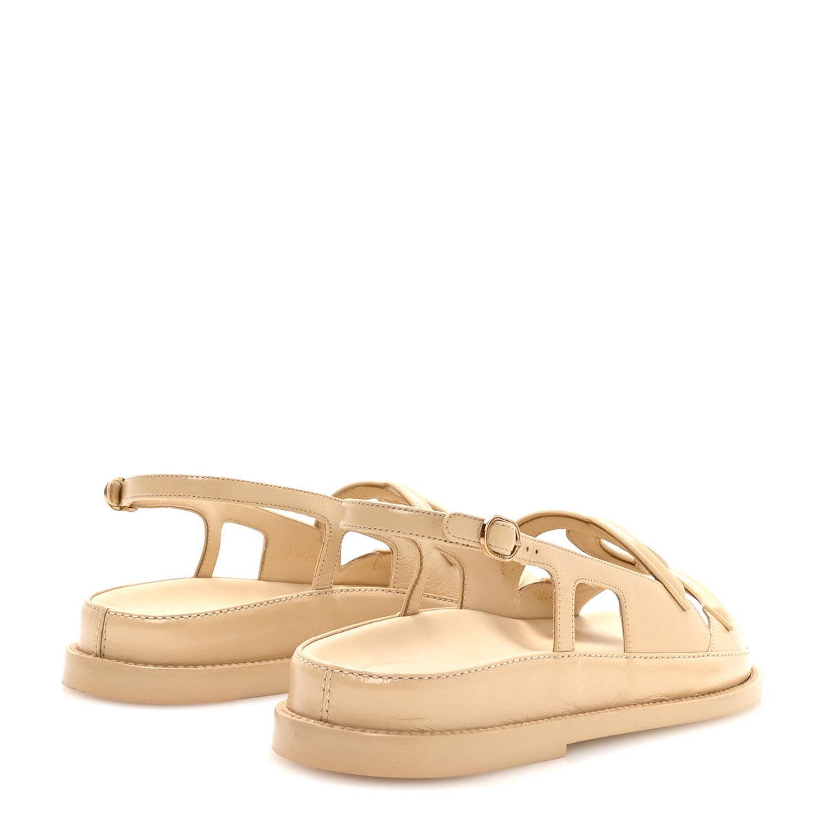 Crumpled Shiny Lambskin CC Cut Out Dad Sandals 39 Beige