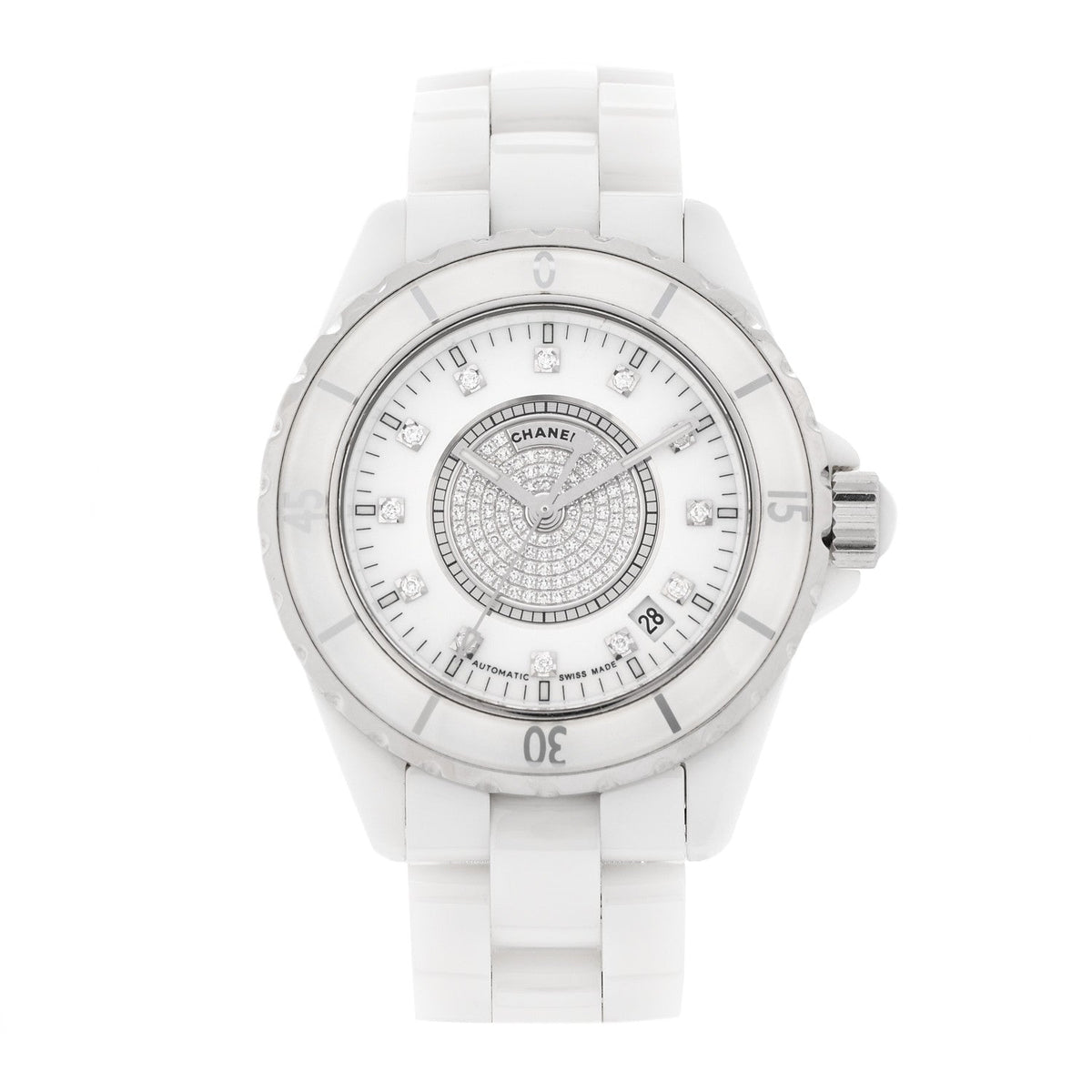 Stainless Steel Ceramic Diamond Dial 38mm J12 Automatic Watch White