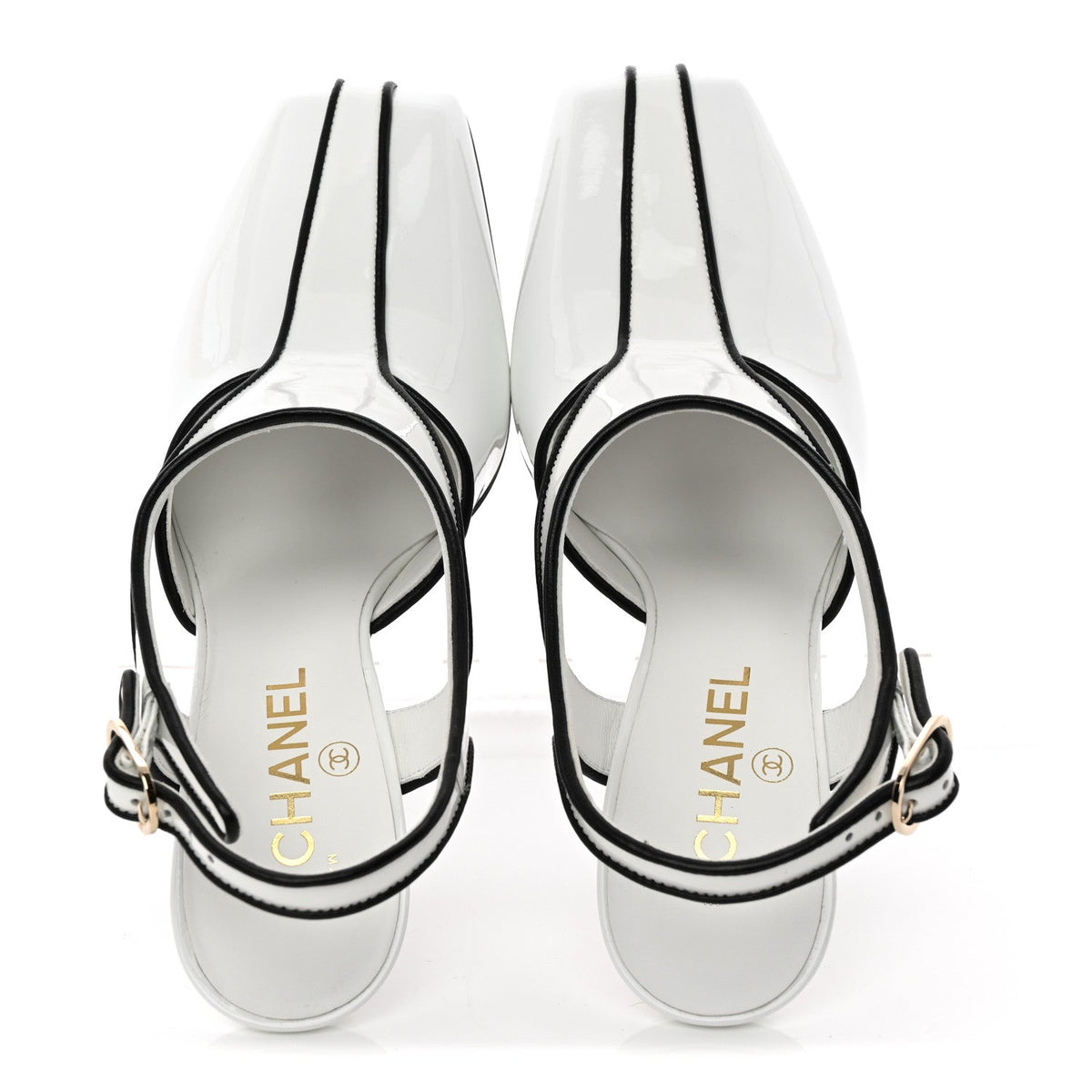 Patent Calfskin Lambskin Slingback Pumps 38.5 White Black