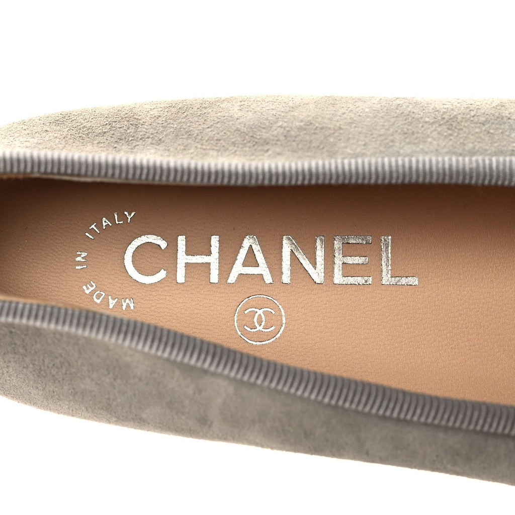 Suede Lambskin Cap Toe CC Ballerina Flats 37 Dark Grey Black