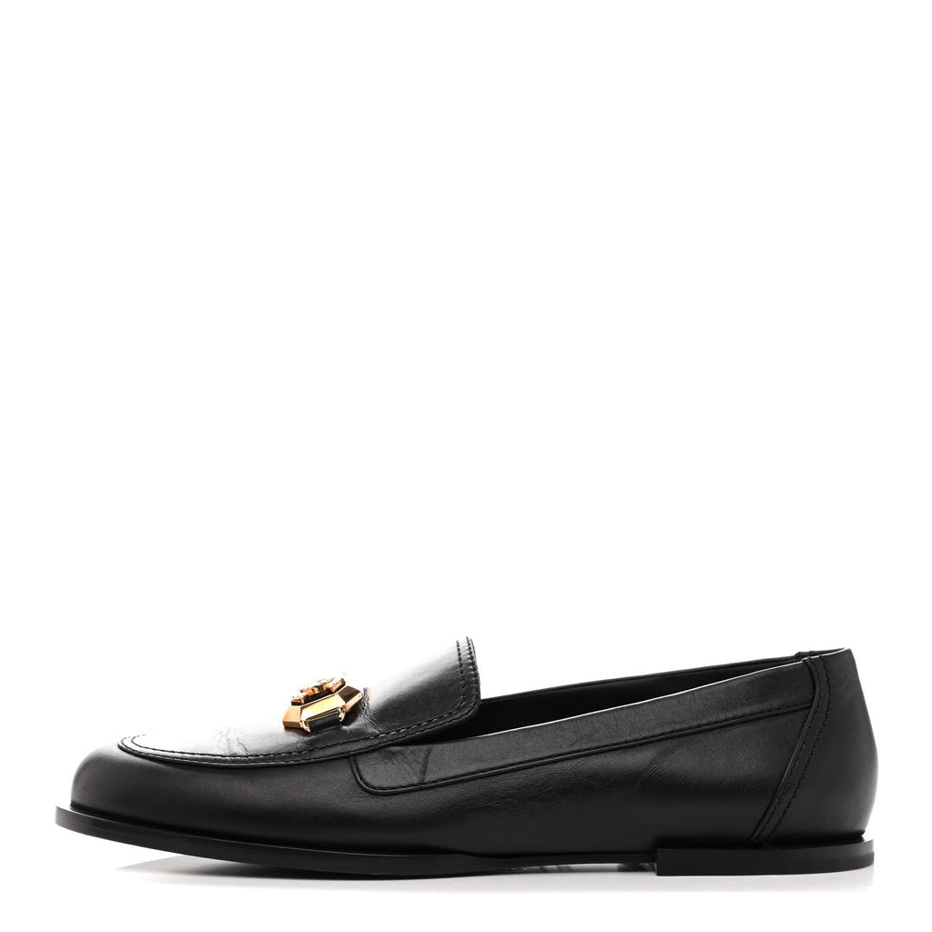 Shiny Calfskin Metal CC Mocassin Loafers 38.5 Black