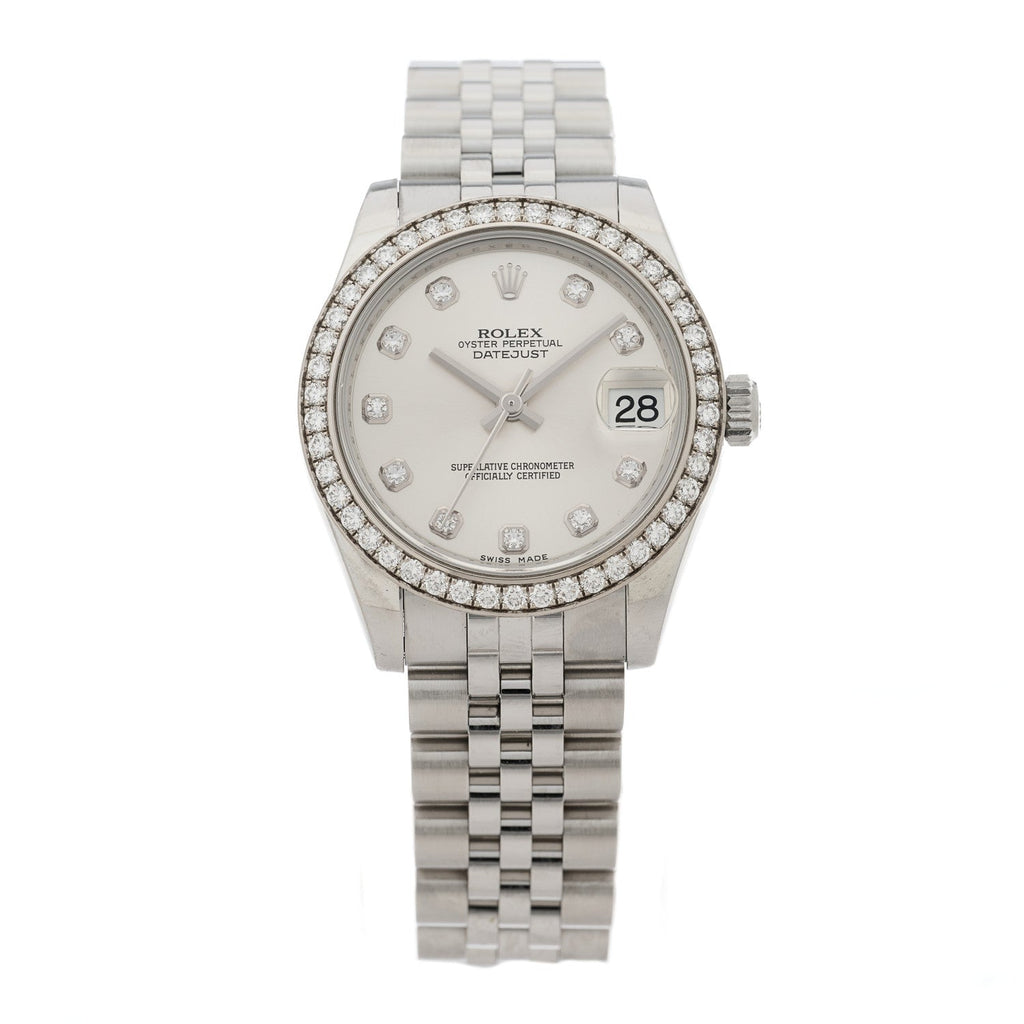 Stainless Steel 18K White Gold Diamond Bezel 31mm Oyster Perpetual Datejust Watch Silver 278384RBR