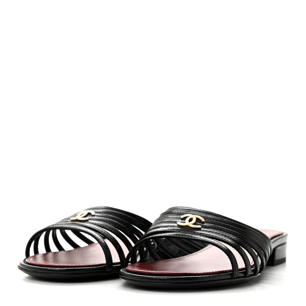 Goatskin Caged CC Slide Sandals 35.5 Black