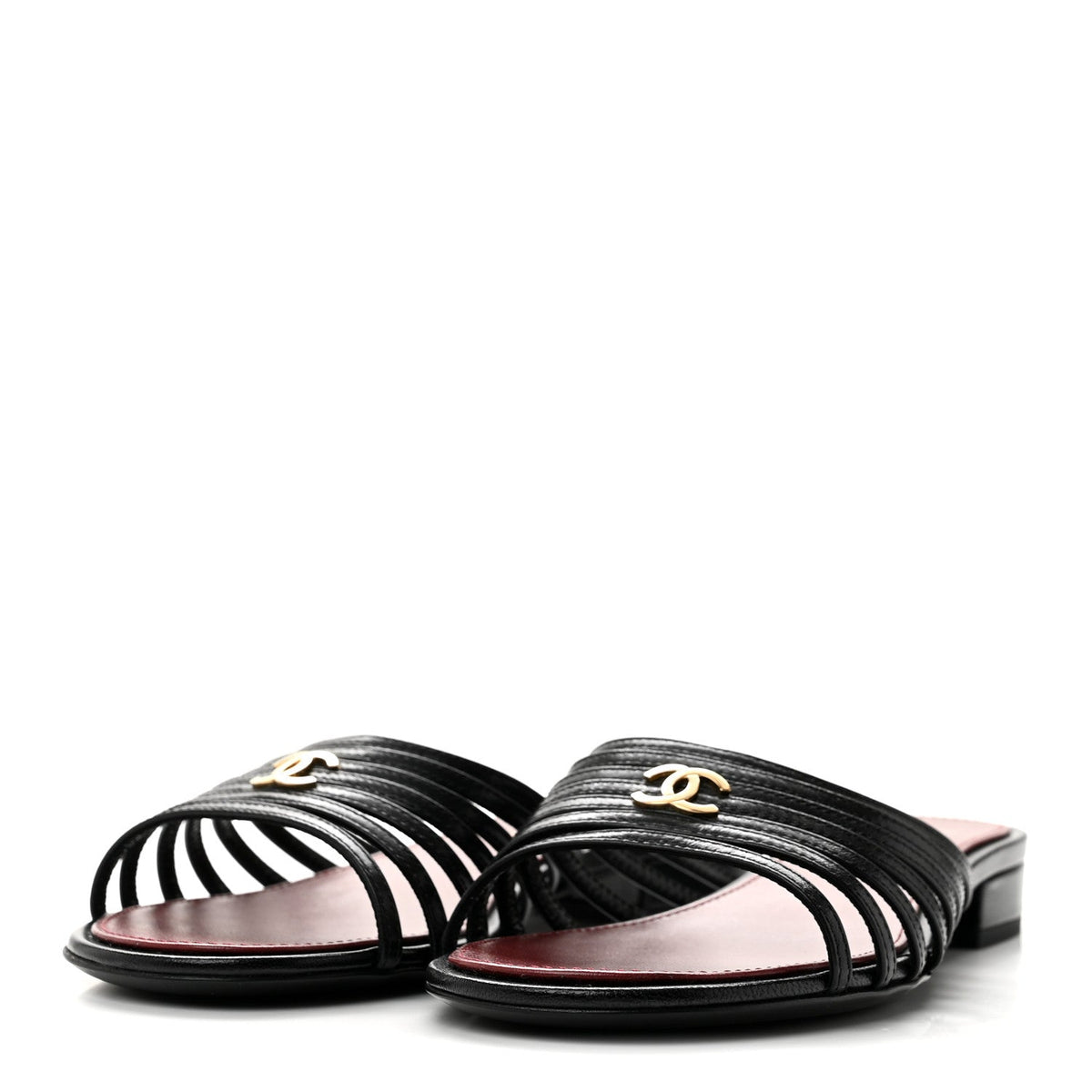 Goatskin Caged CC Slide Sandals 35.5 Black