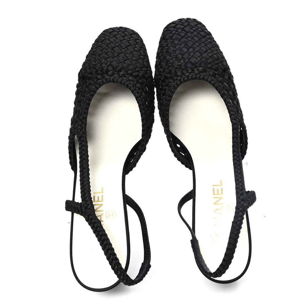 Satin Braided Slingback Pumps 40 Black