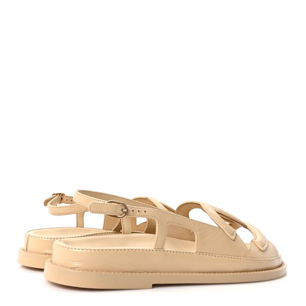 Shiny Crumpled Lambskin CC Cut Out Sandals 38 Beige