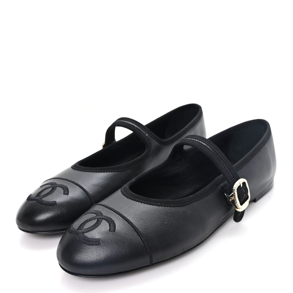 Lambskin Mary Jane Flats 40.5 Black
