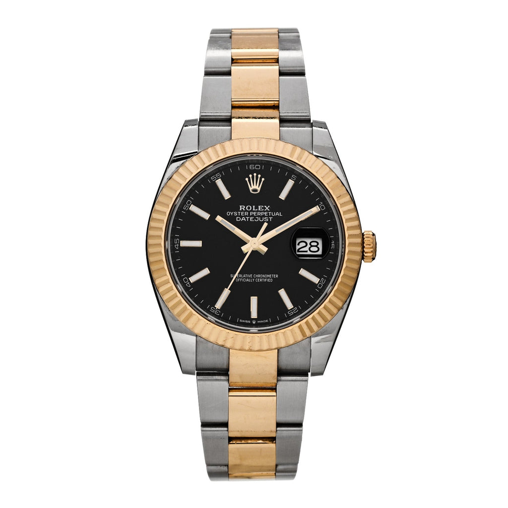 Stainless Steel 18K Yellow Gold 41mm Oyster Perpetual Datejust Watch Black 126333