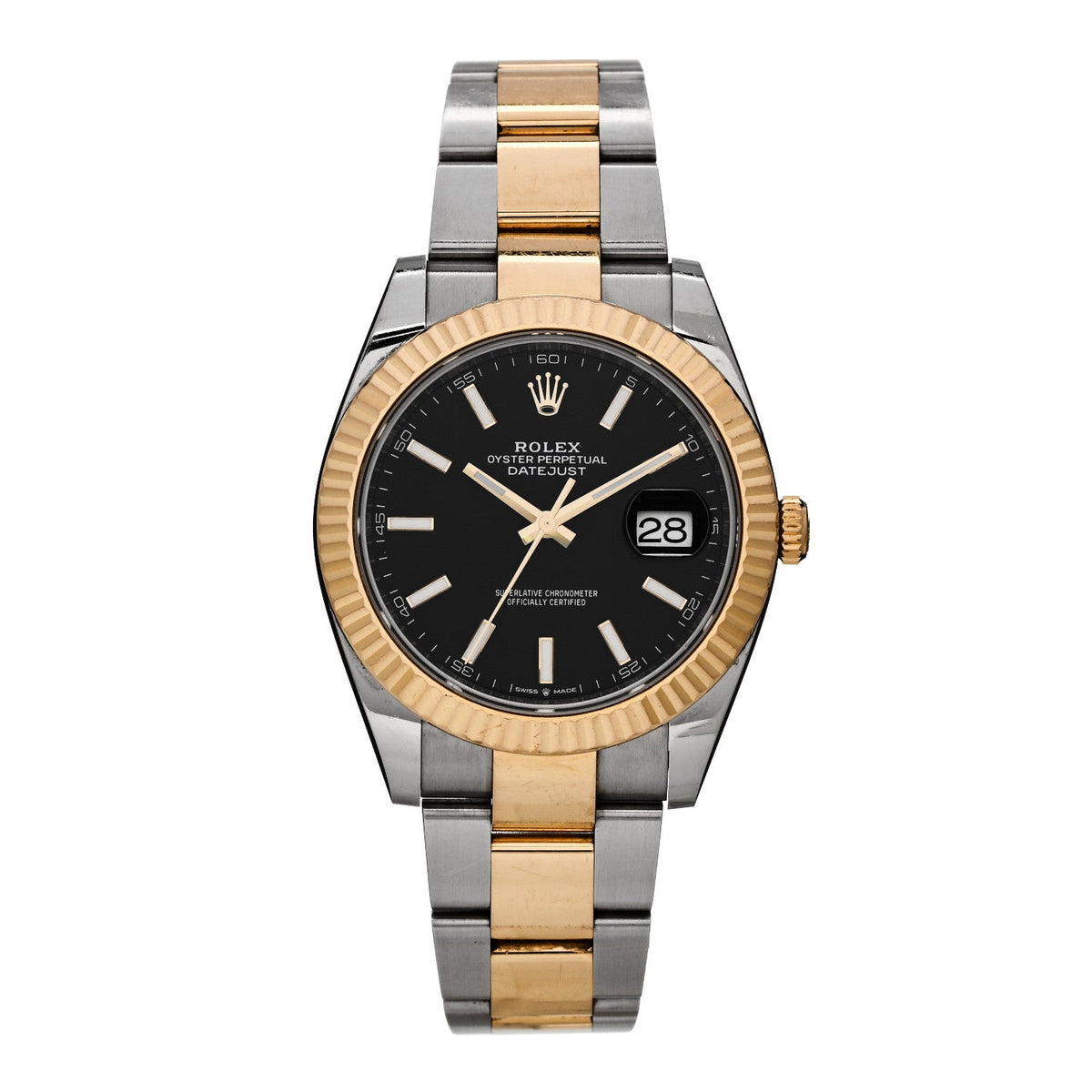 Stainless Steel 18K Yellow Gold 41mm Oyster Perpetual Datejust Watch Black 126333
