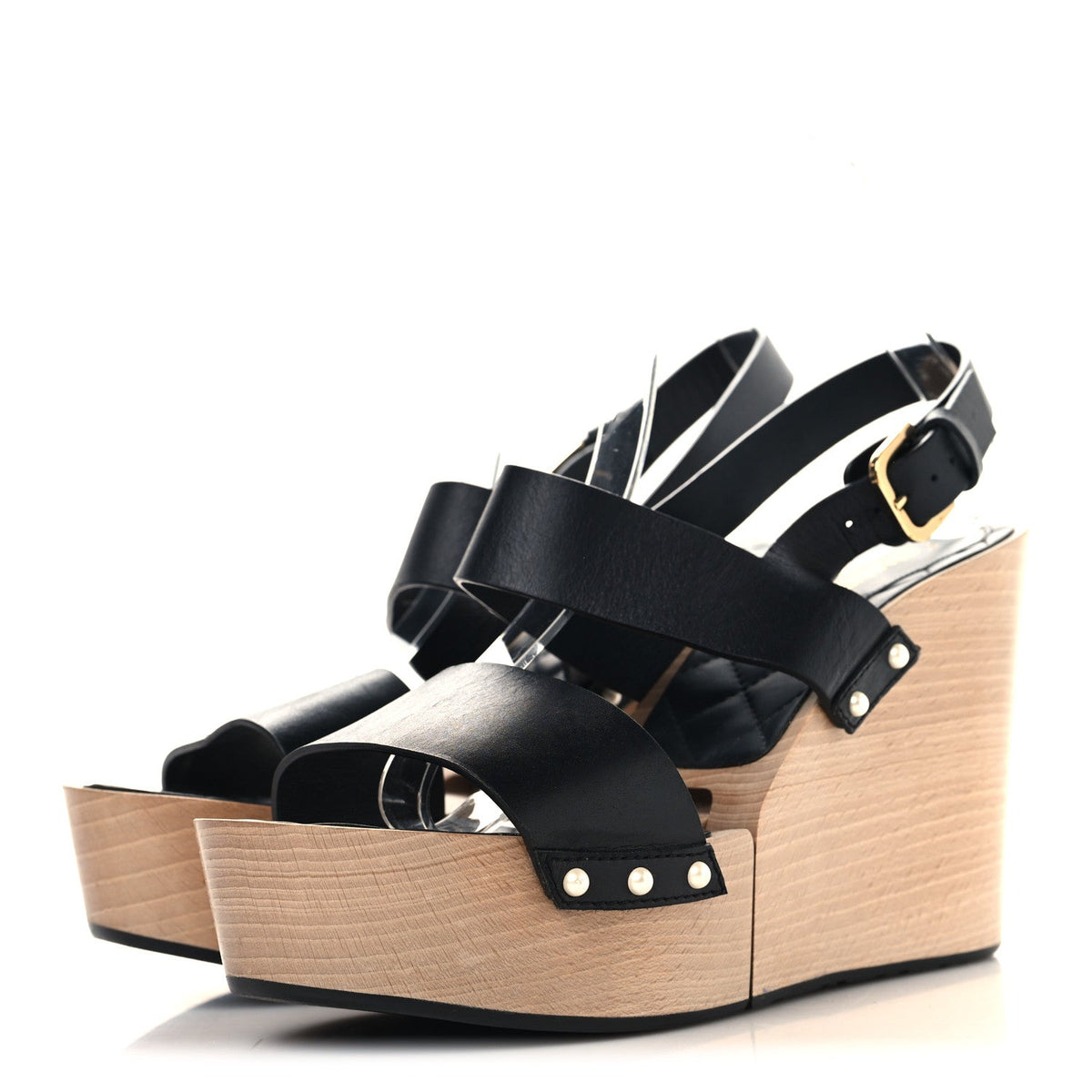 Wood Calfskin CC Hinge Wedge 41 Black