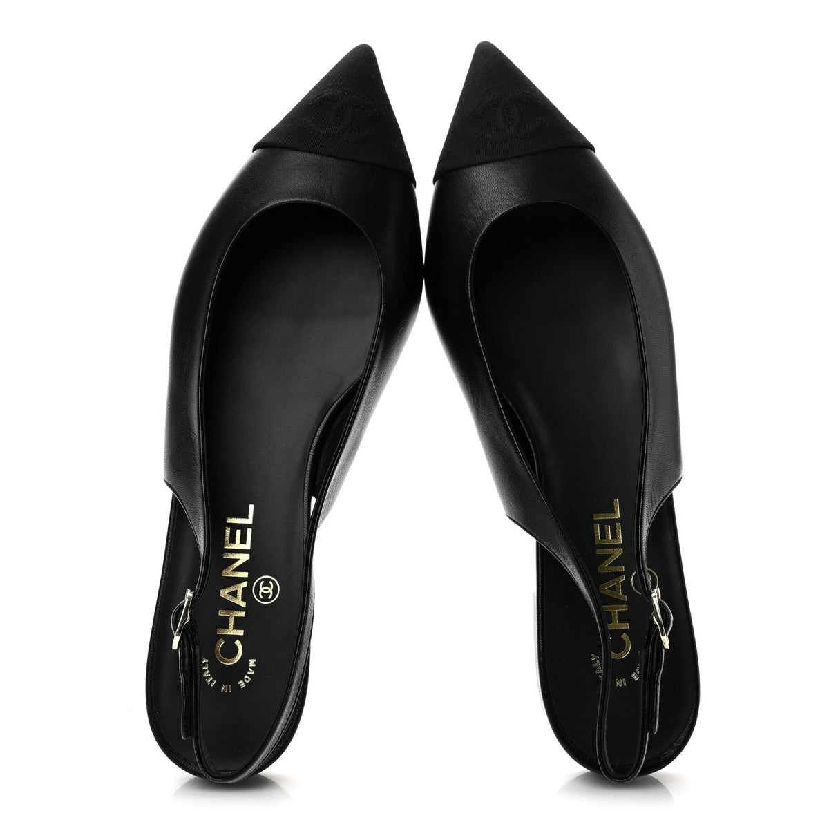 Goatskin Grosgrain Pointed Toe CC Slingback Flats 39 Black