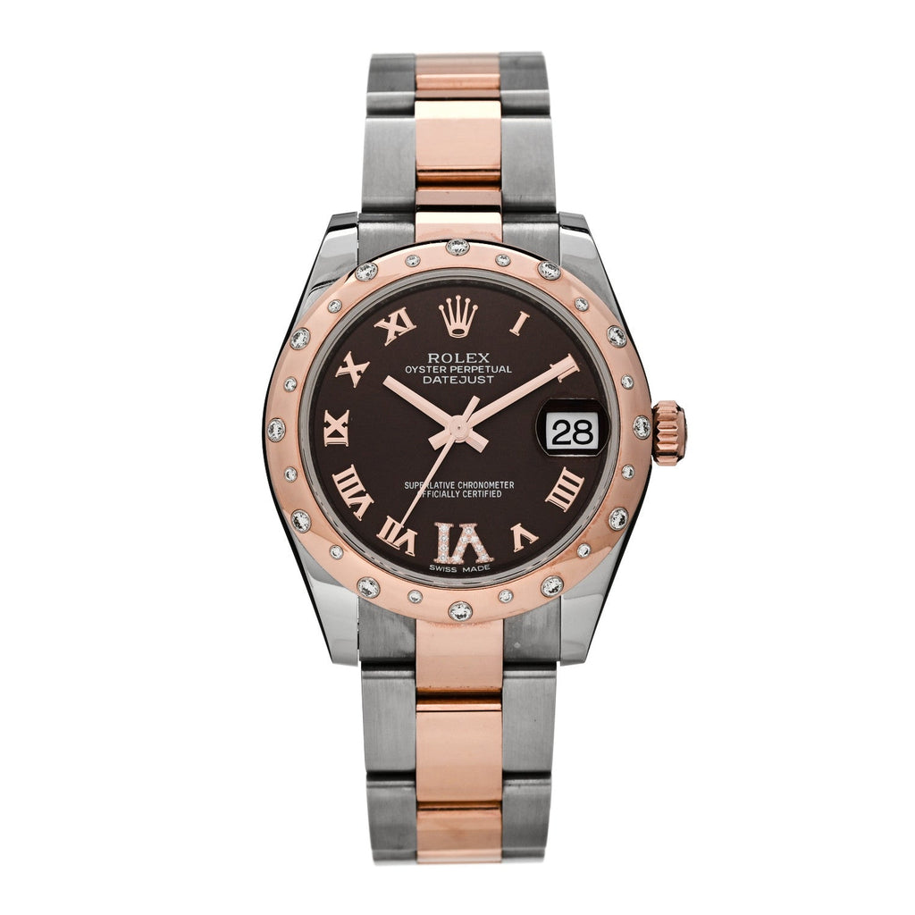 Stainless Steel 18K Everose Gold Diamond 31mm Oyster Perpetual Datejust Watch Chocolate Roman 178341