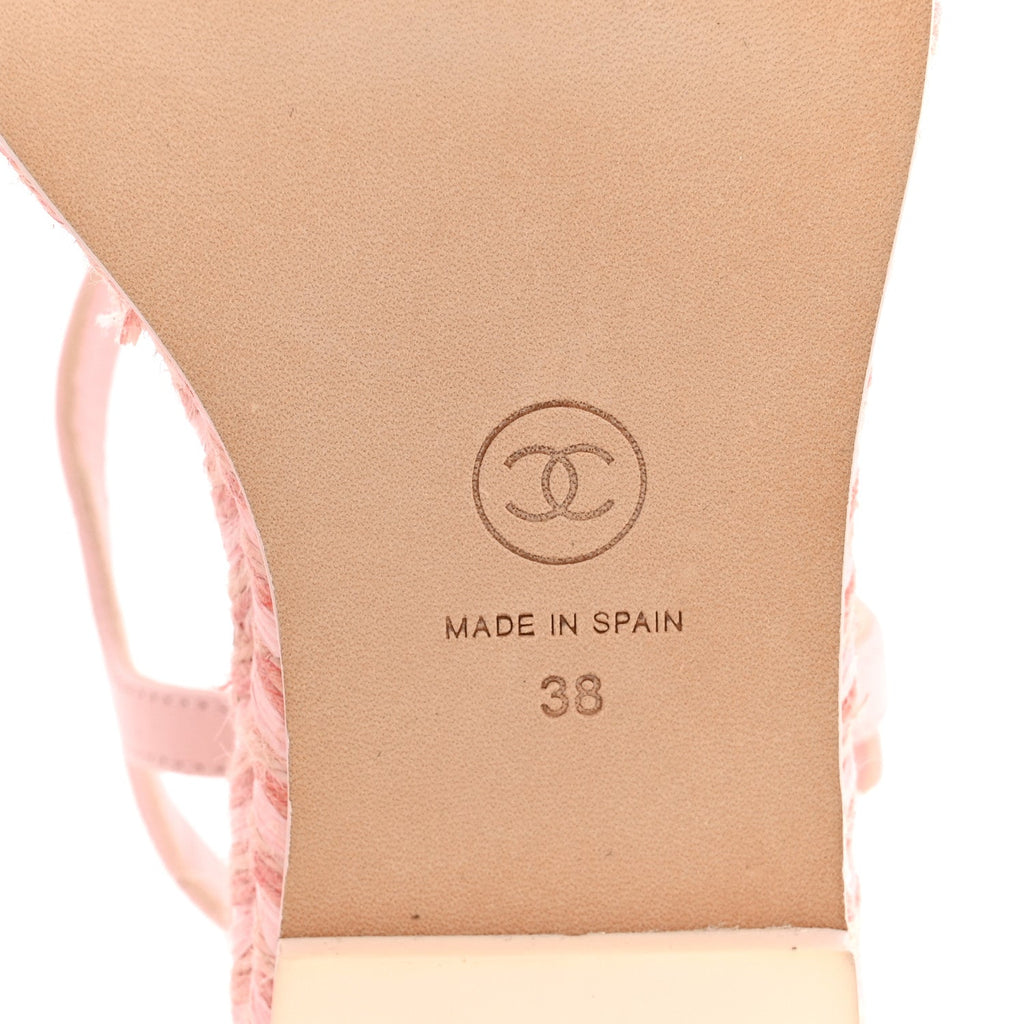 Lambskin Grosgrain CC Espadrilles Wedges 38 Pink Black