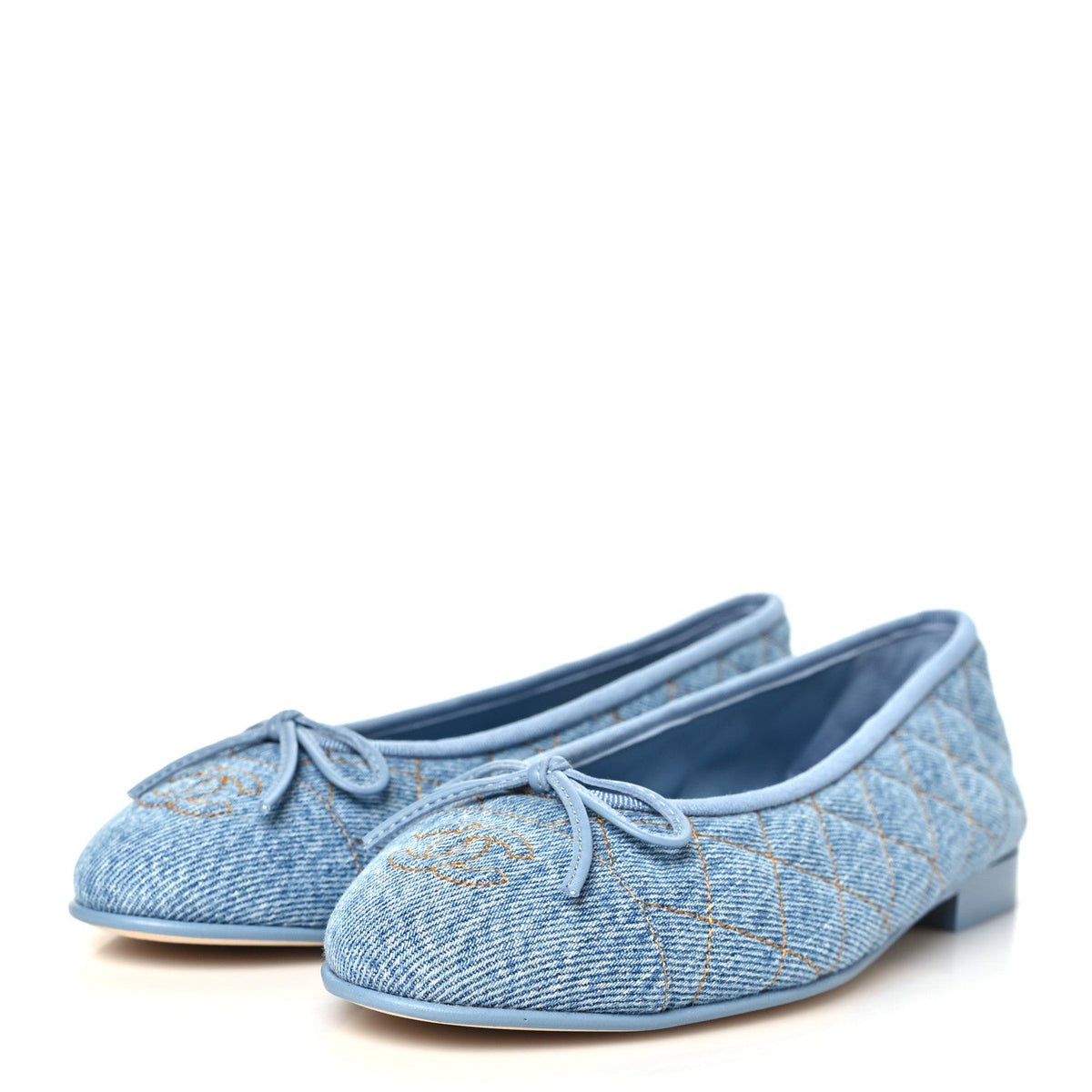 Washed Denim Quilted Cap Toe CC Ballerina Flats 37 Blue