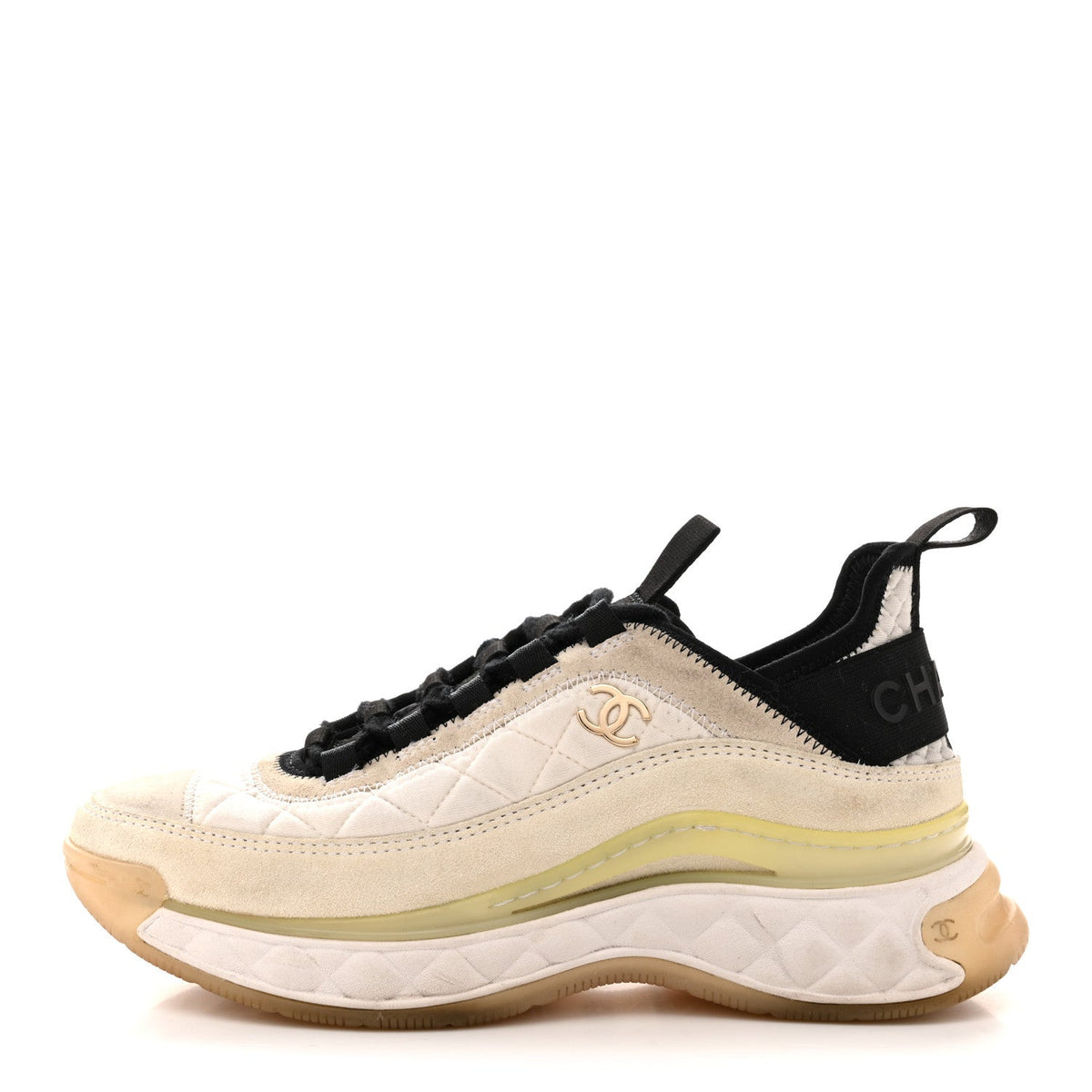 Velvet Calfskin Mixed Fibers CC Sneakers 36 Ivory Black
