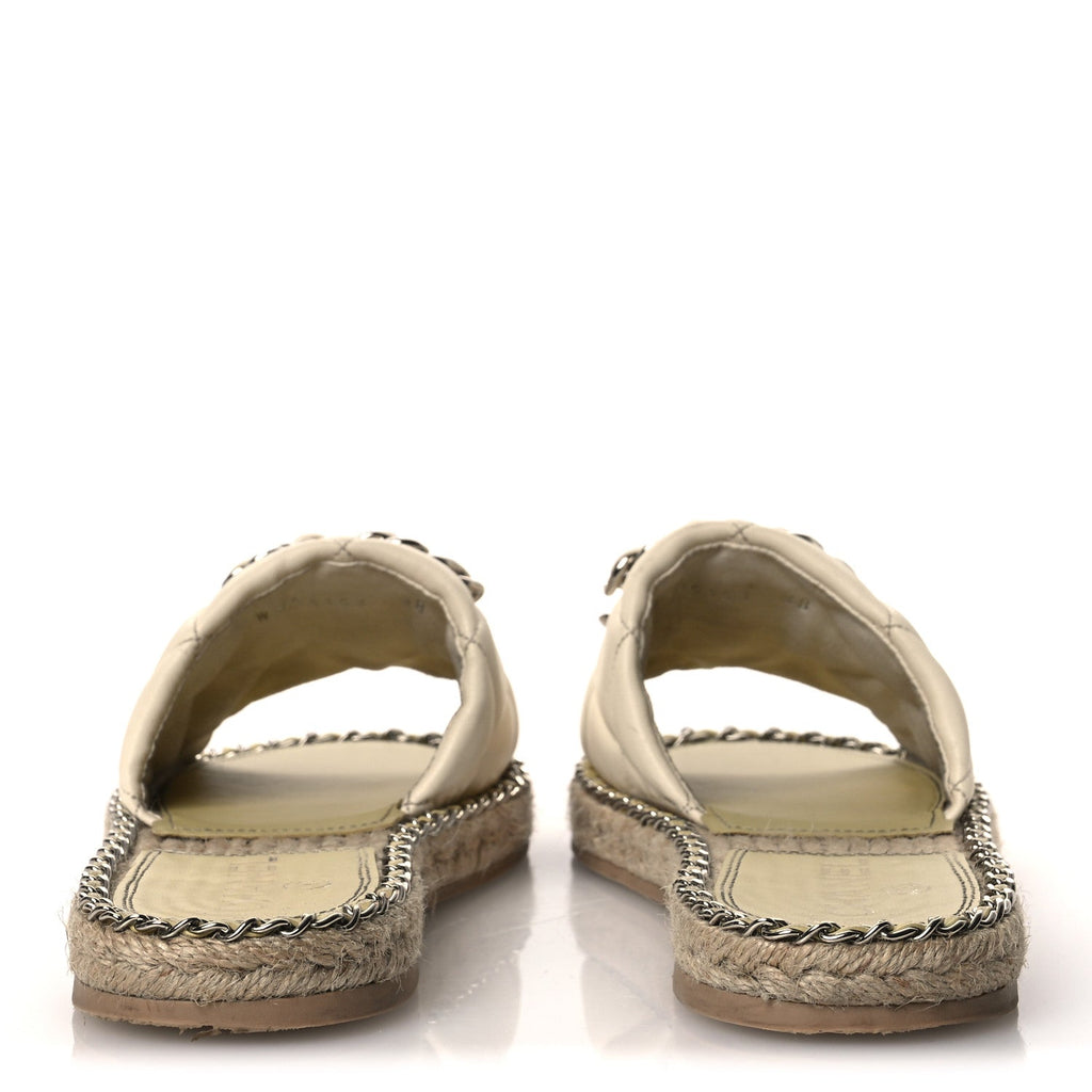 Lambskin Quilted CC Chain Espadrille Mules 38 White
