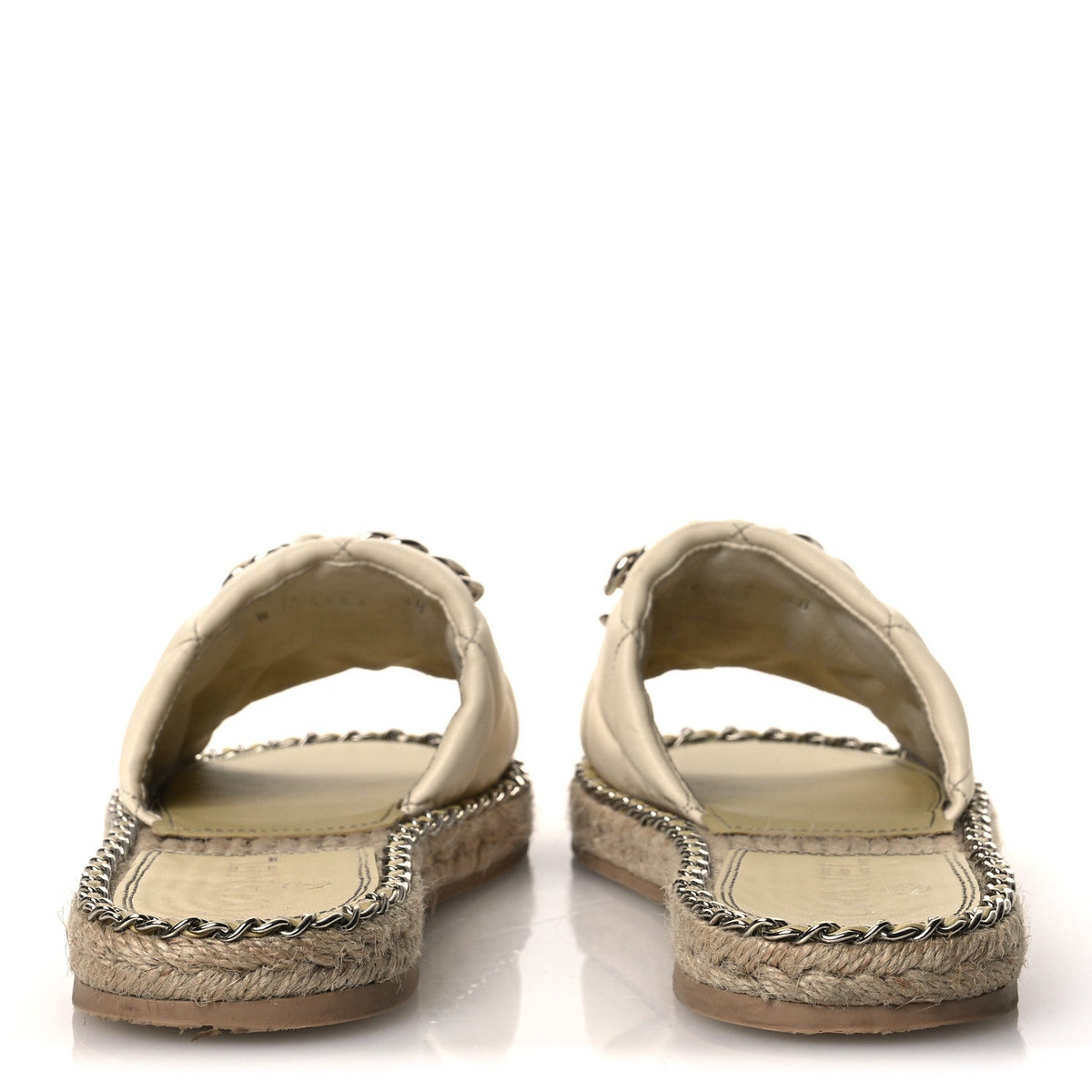 Lambskin Quilted CC Chain Espadrille Mules 38 White