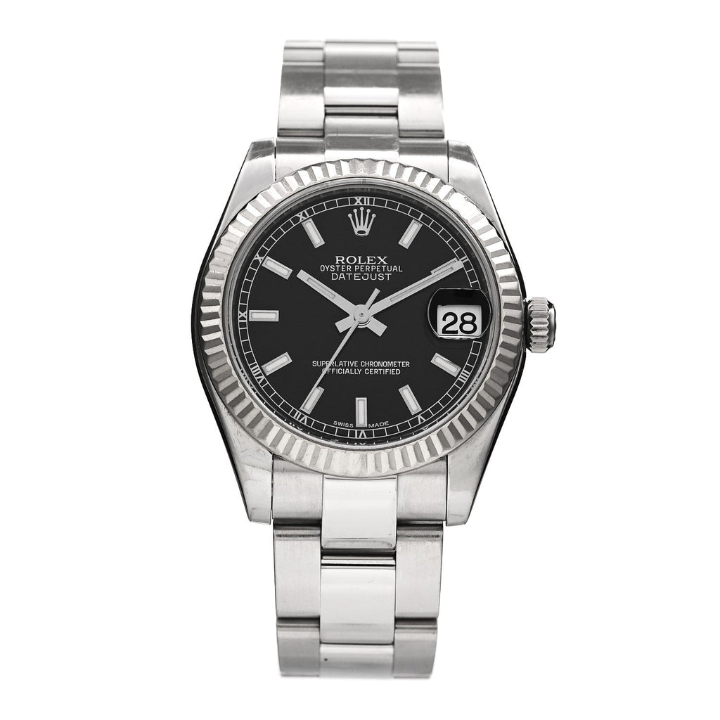 Stainless Steel 18K White Gold 31mm Oyster Perpetual Datejust Watch Black 178274