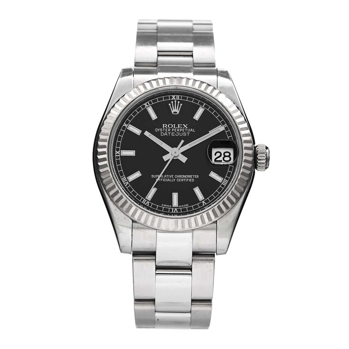 Stainless Steel 18K White Gold 31mm Oyster Perpetual Datejust Watch Black 178274
