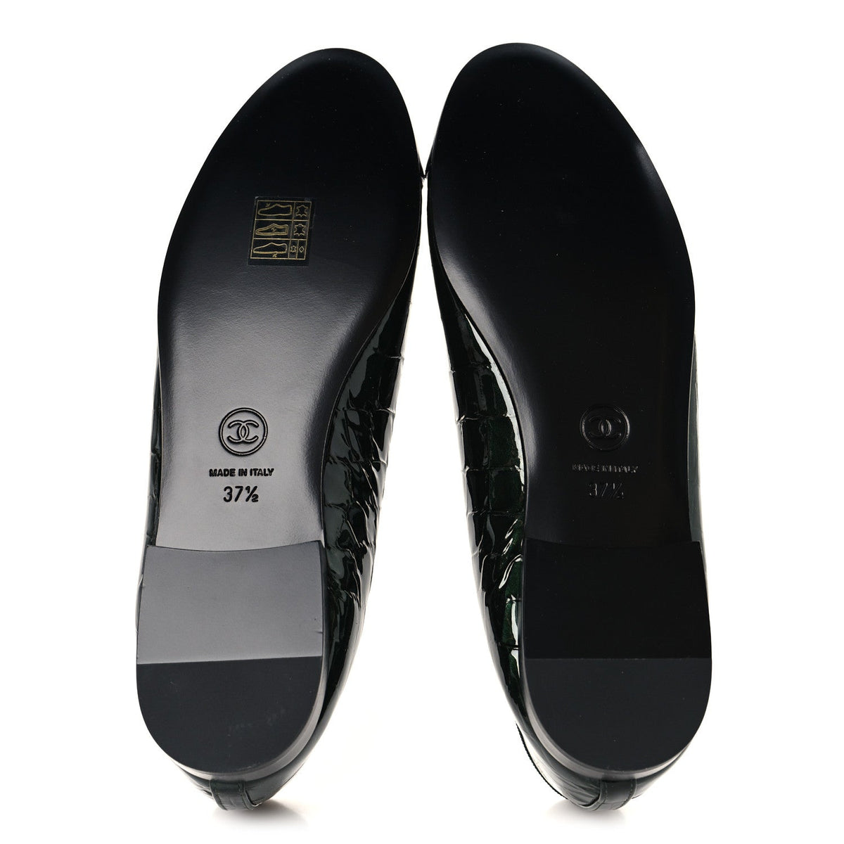 Patent Crocodile Embossed Ballerina Flats 37.5 Dark Green Black