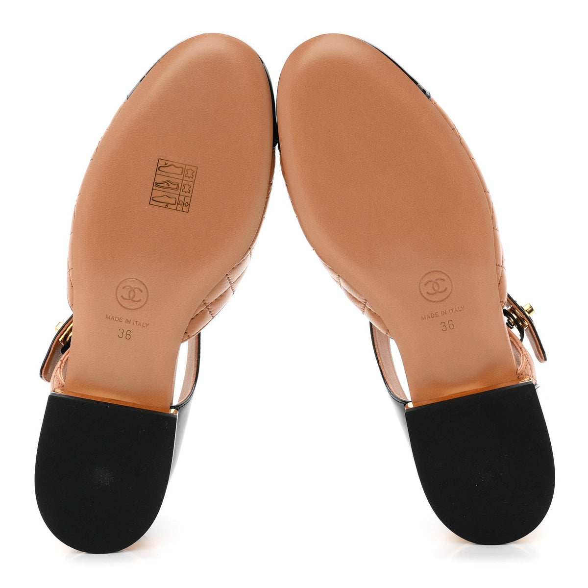 Patent Lambskin Quilted Cap Toe Ballerina Flats 36 Light Brown Black