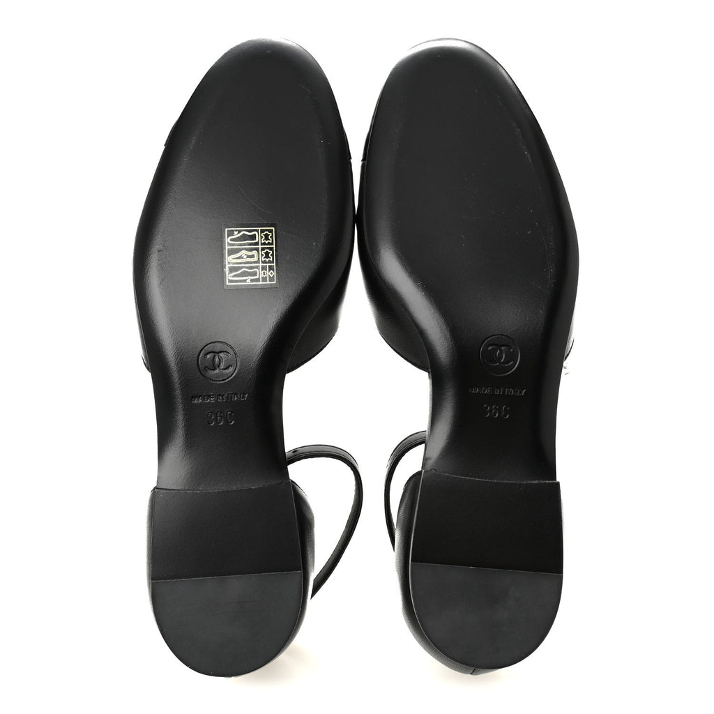 Lambskin Patent Calfskin Cap Toe Camellia Mary Jane Flats 36 Black