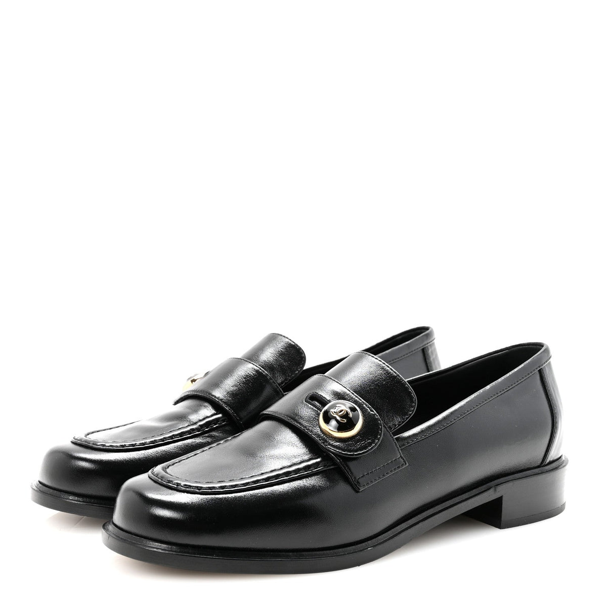 Shiny Calfskin CC Mocassin Loafers 38.5 Black