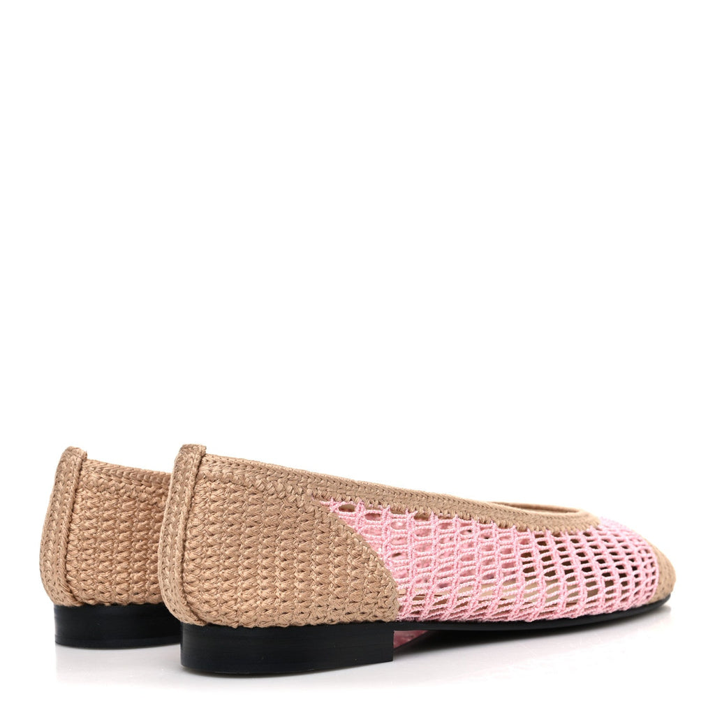 Raffia Cap Toe Ballerina Flats 37 Pink Beige