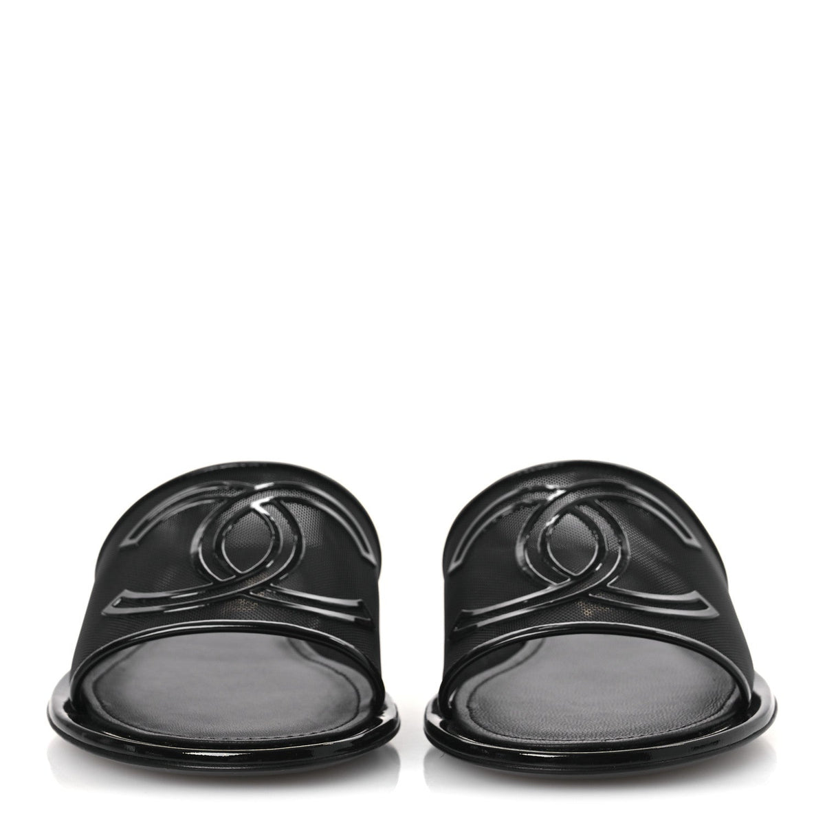 Mesh Patent Calfskin CC Mules 39 Black