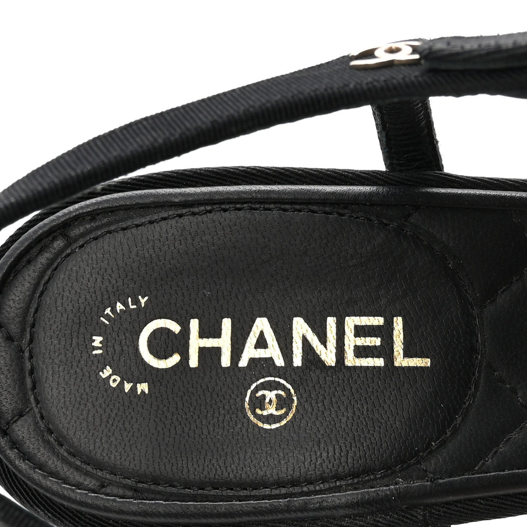 Grosgrain Pearl Chain CC Sandals 37.5 Black