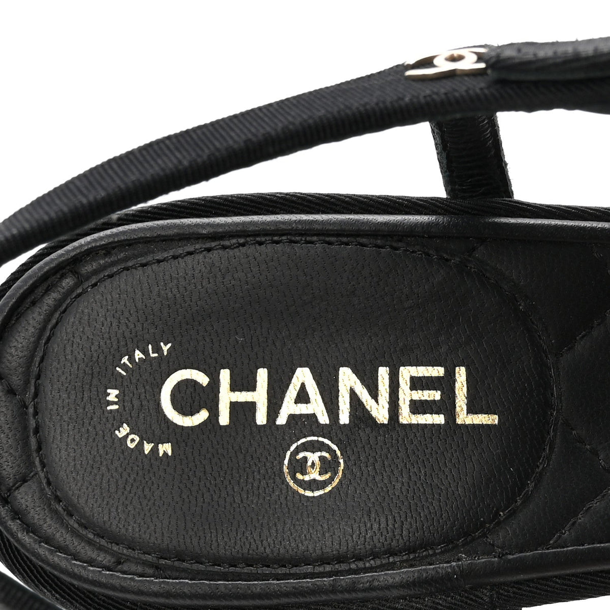 Grosgrain Pearl Chain CC Sandals 37.5 Black