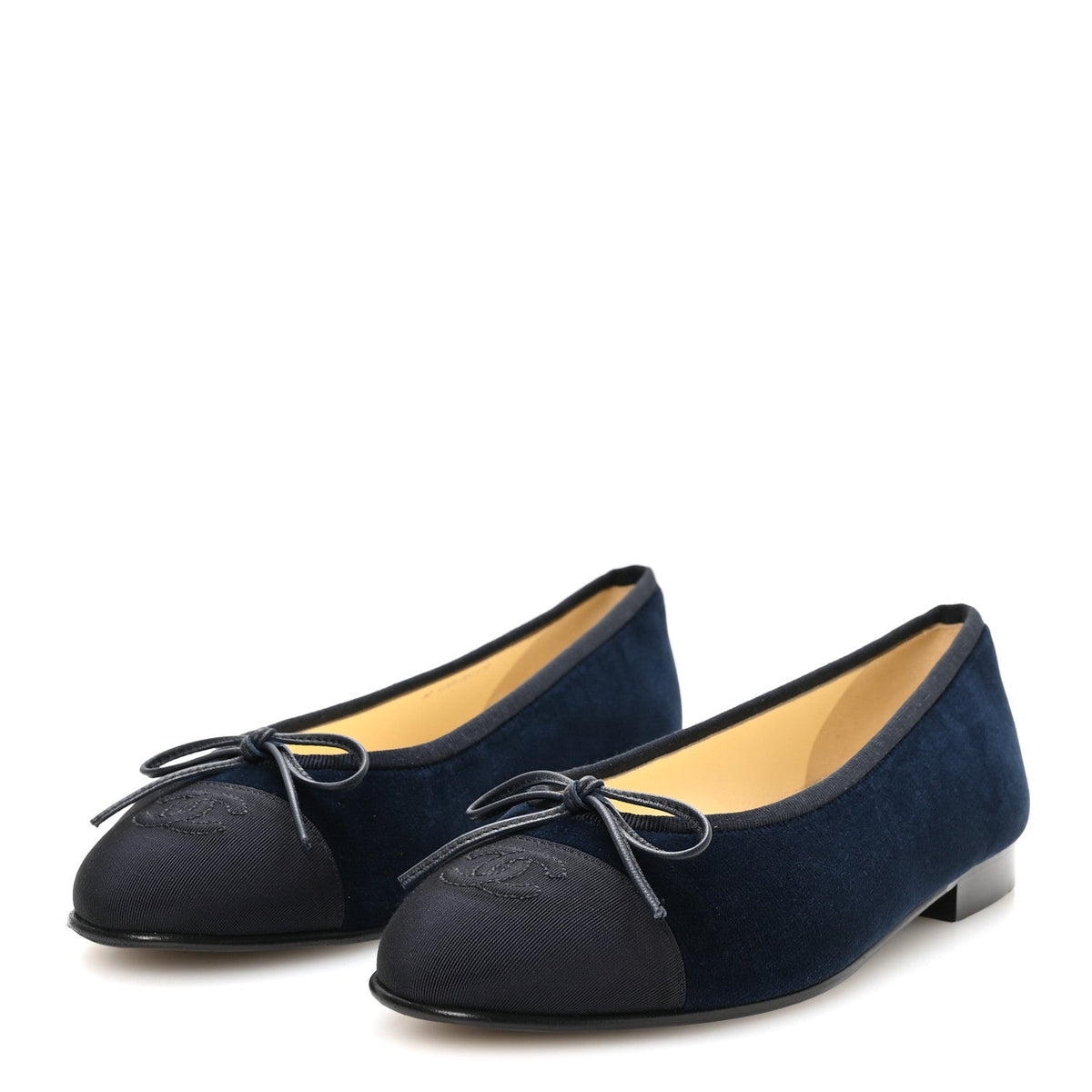 Velvet Grosgrain Cap Toe CC Ballerina Flats 37.5 Navy Black