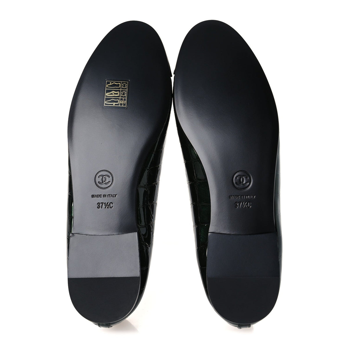 Crocodile Embossed Patent Calfskin Cap Toe CC Ballerina Flats 37.5 Dark Green Black