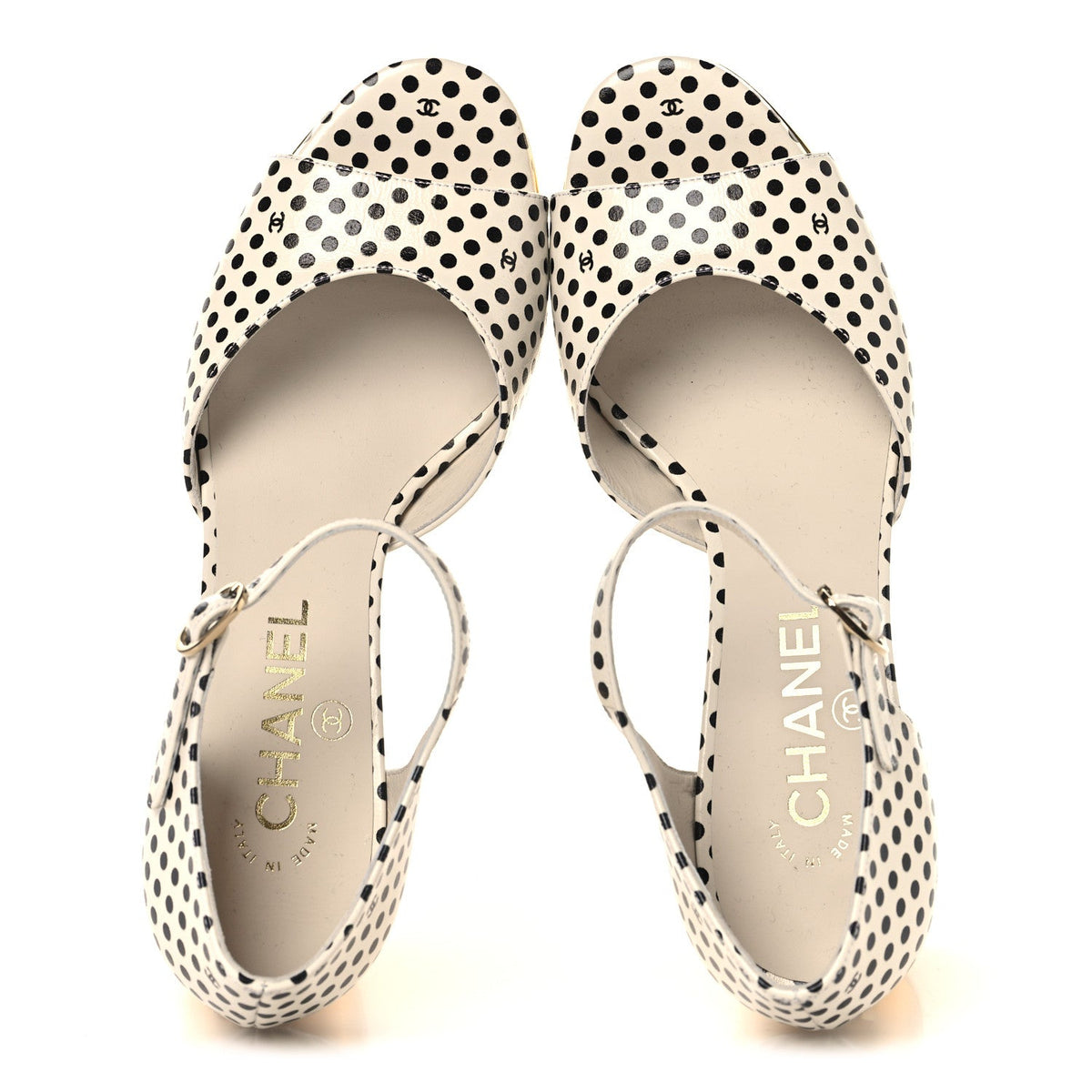 Printed Calfskin Polka Dot CC Platform Sandals 36.5 Ivory Black