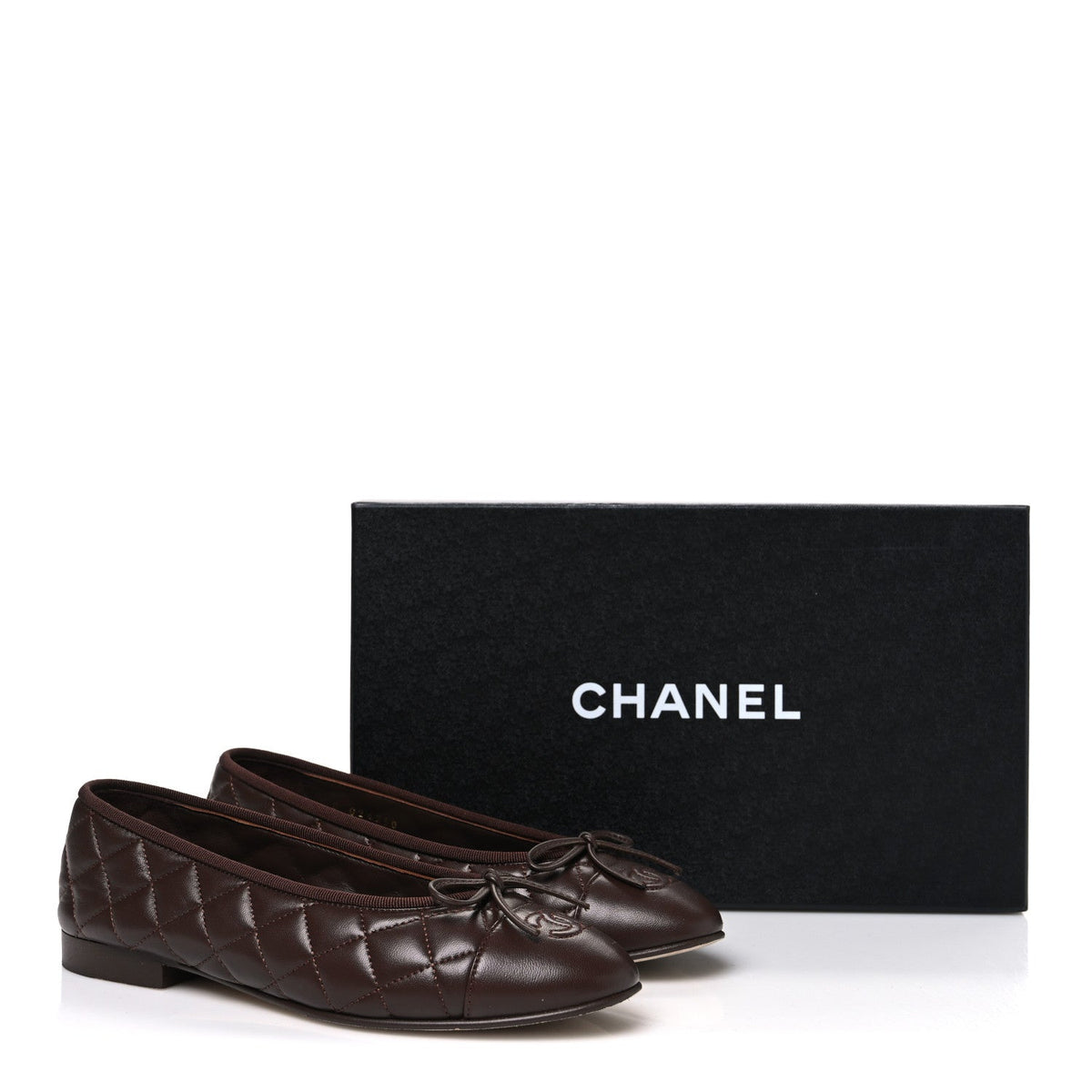 Lambskin Quilted CC Cap Toe Ballerina Flats 36.5 Dark Brown
