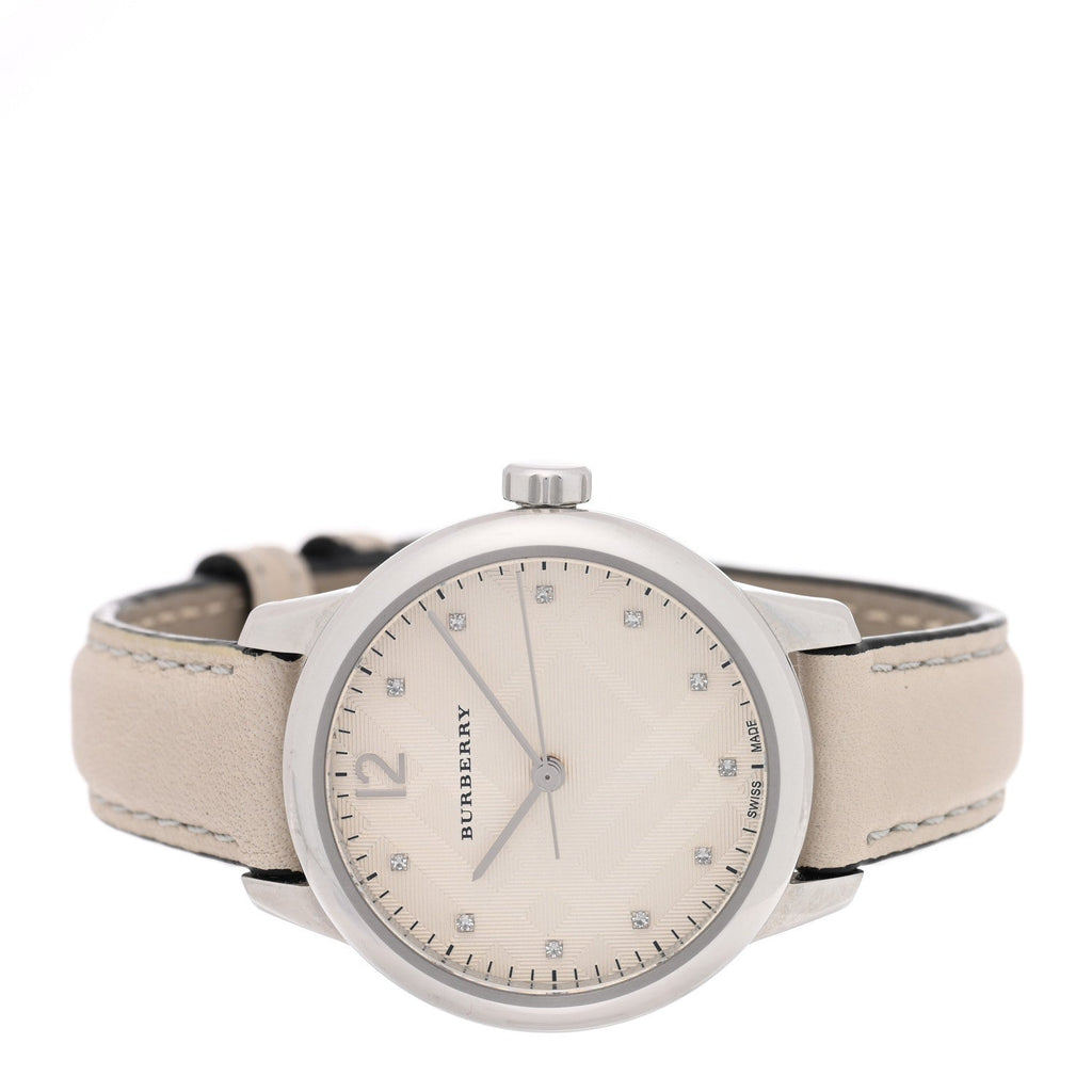 Stainless Steel Calfskin Diamond 32mm Classic Round Quartz Watch Taupe BU10105