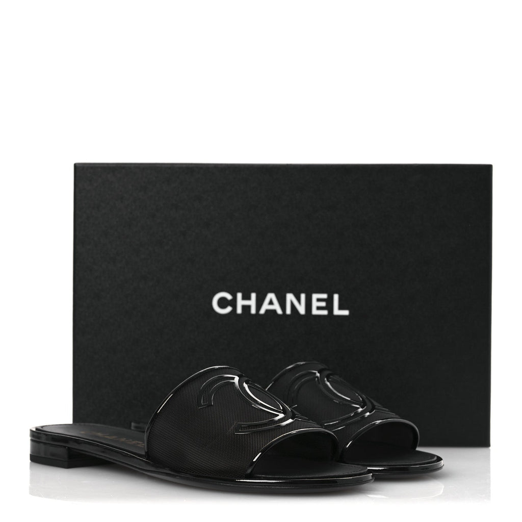 Mesh Patent Calfskin CC Mules 39 Black