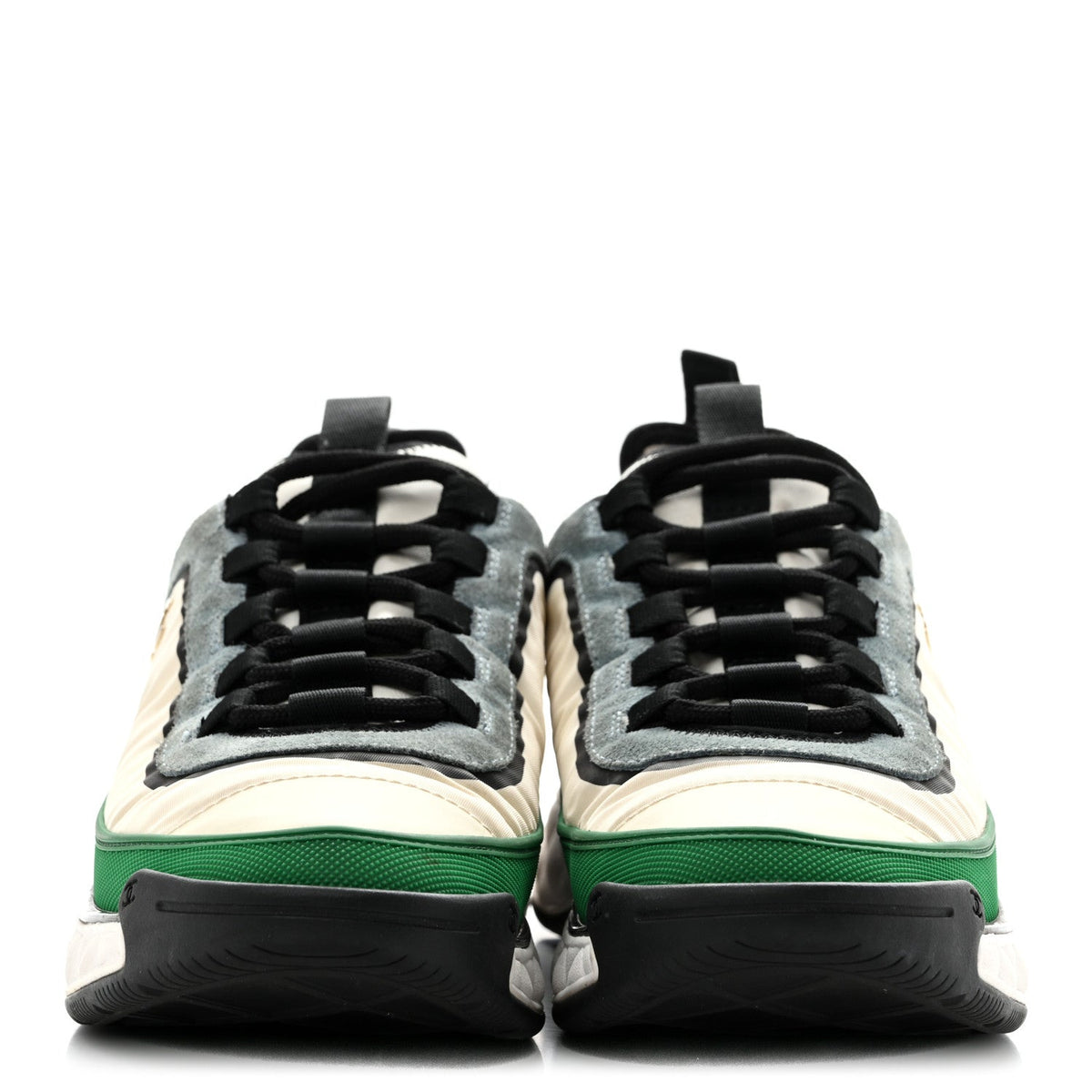 Suede Calfskin Mixed Fibers CC Sneakers 39.5 Ivory Green Light Blue