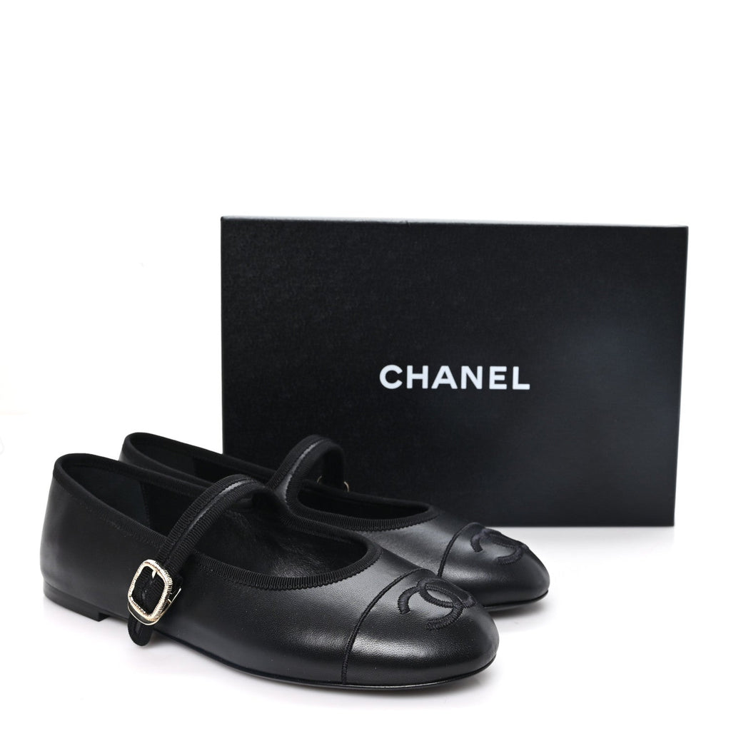 Lambskin Mary Jane Flats 40.5 Black
